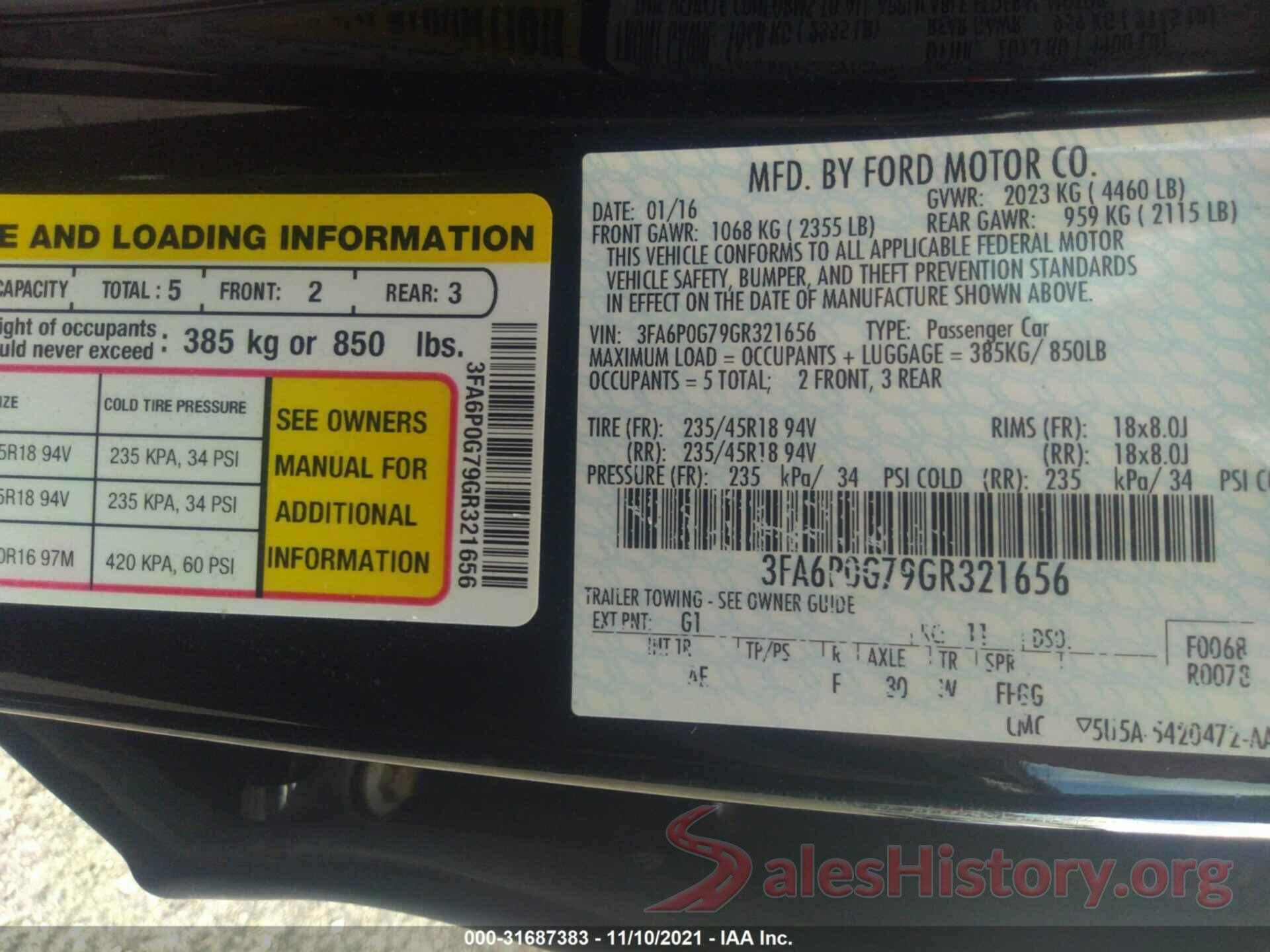 3FA6P0G79GR321656 2016 FORD FUSION