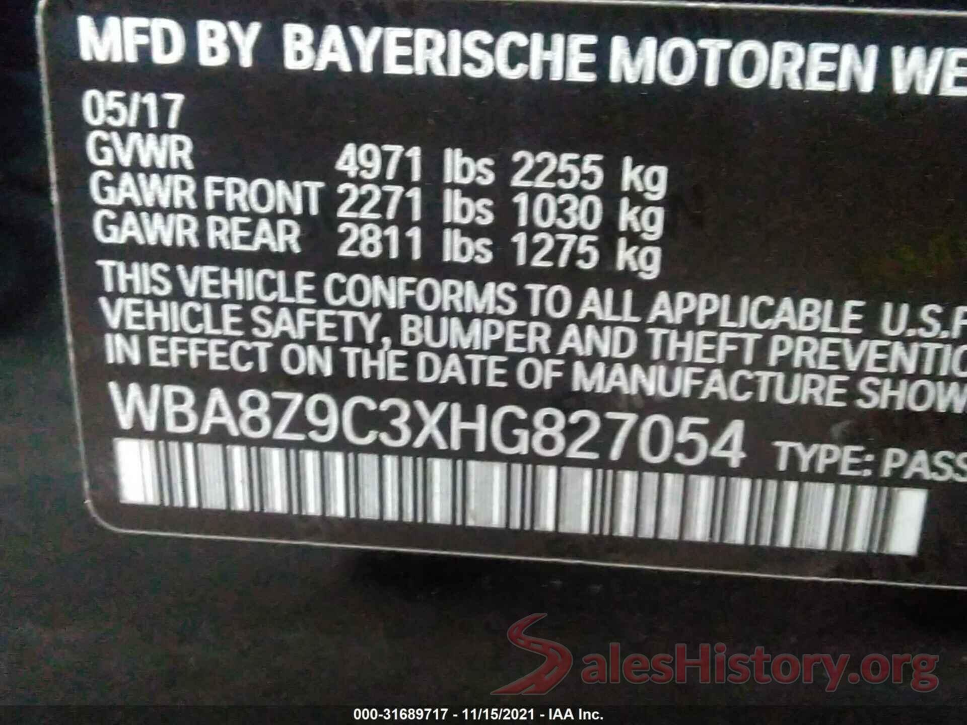 WBA8Z9C3XHG827054 2017 BMW 3 SERIES