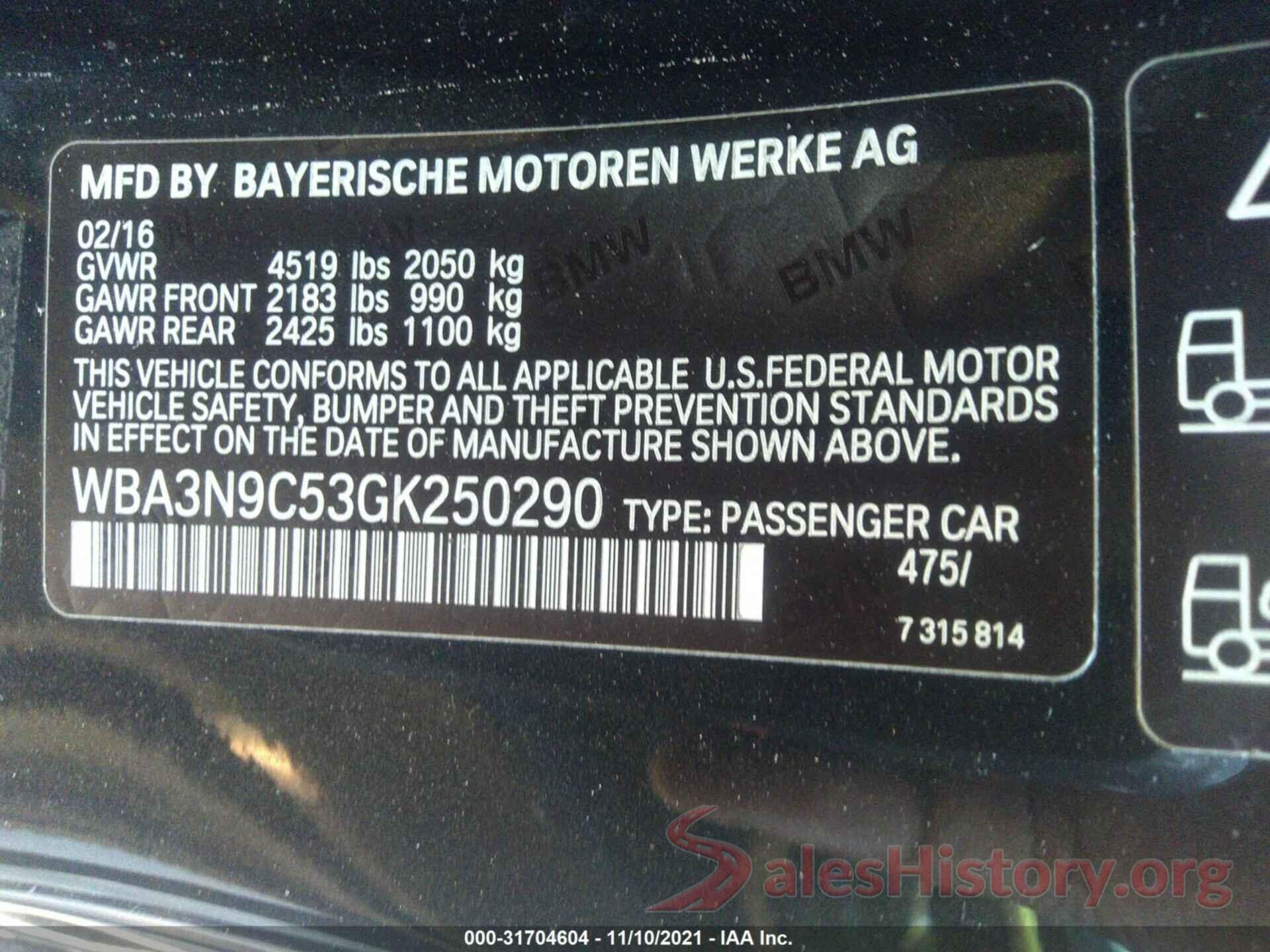 WBA3N9C53GK250290 2016 BMW 4 SERIES