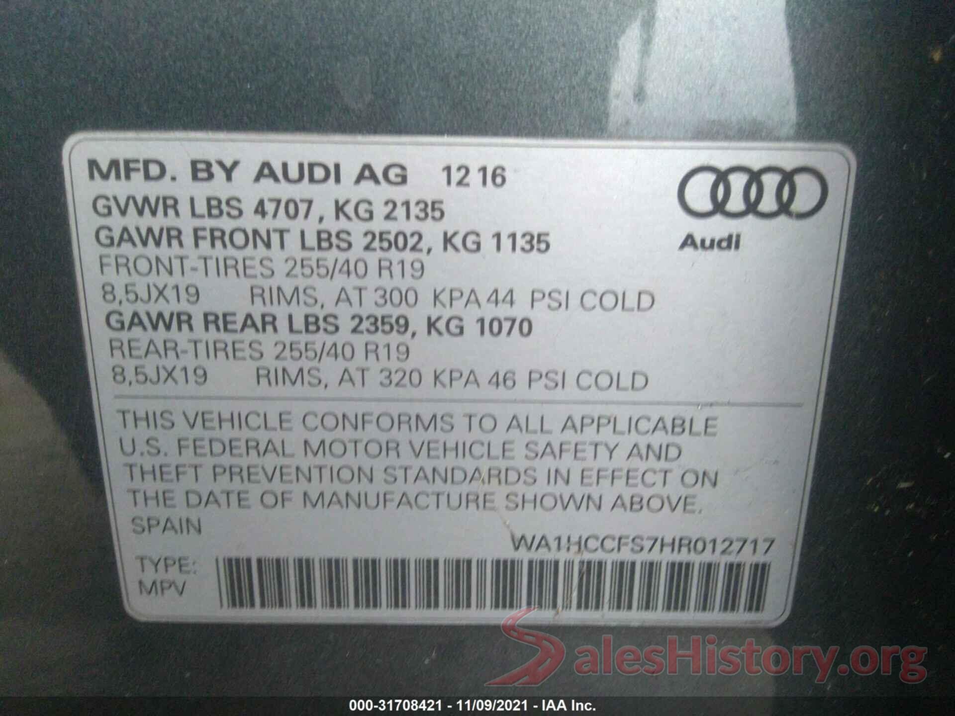 WA1HCCFS7HR012717 2017 AUDI Q3