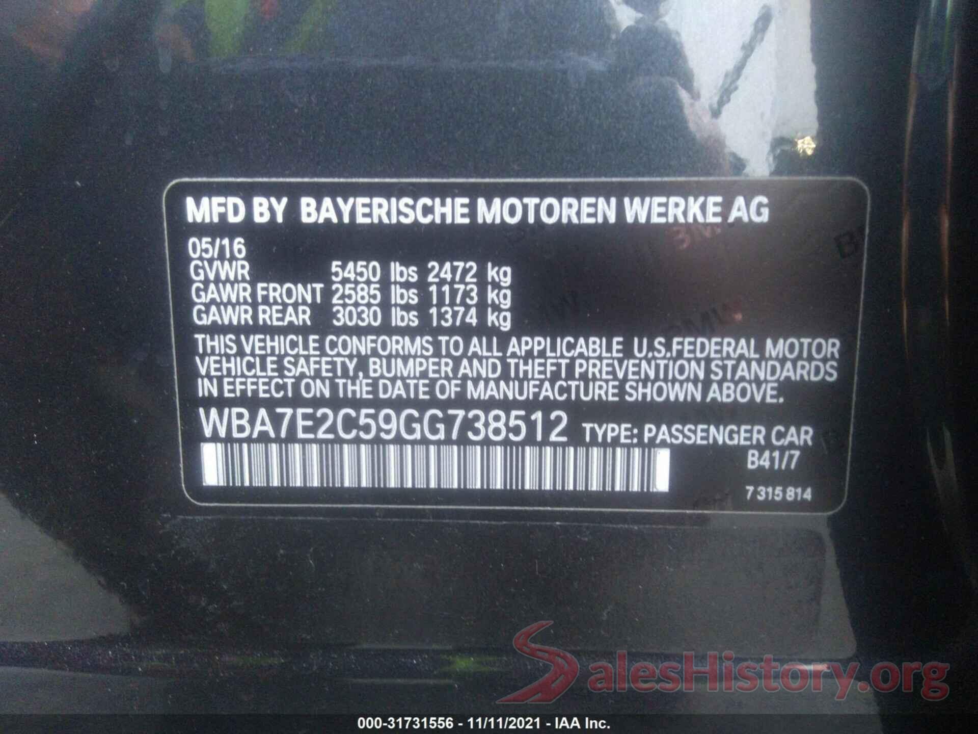 WBA7E2C59GG738512 2016 BMW 7 SERIES