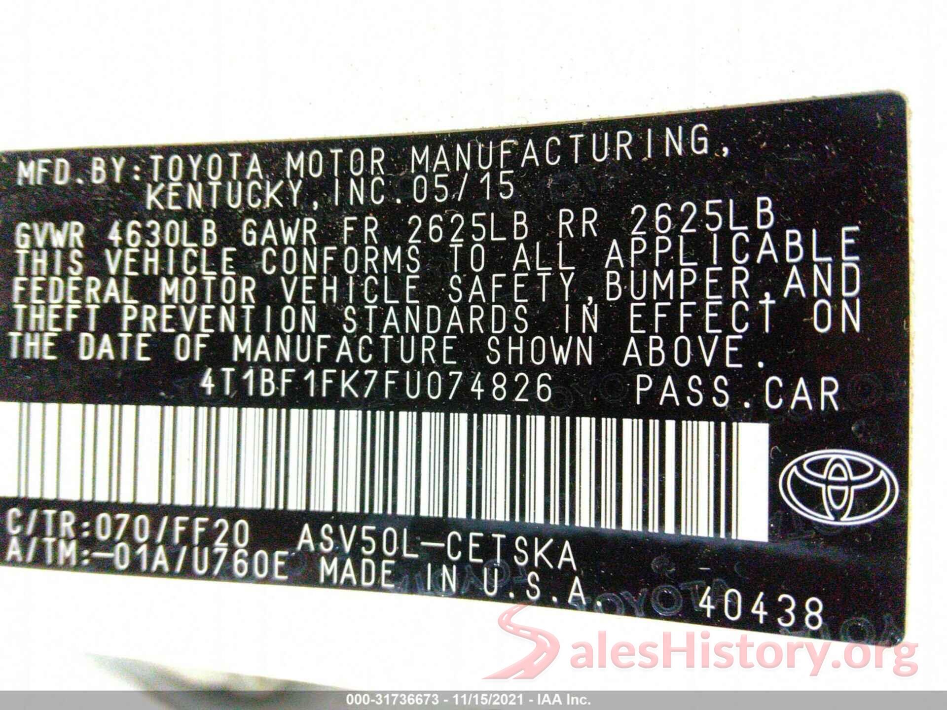 4T1BF1FK7FU074826 2015 TOYOTA CAMRY