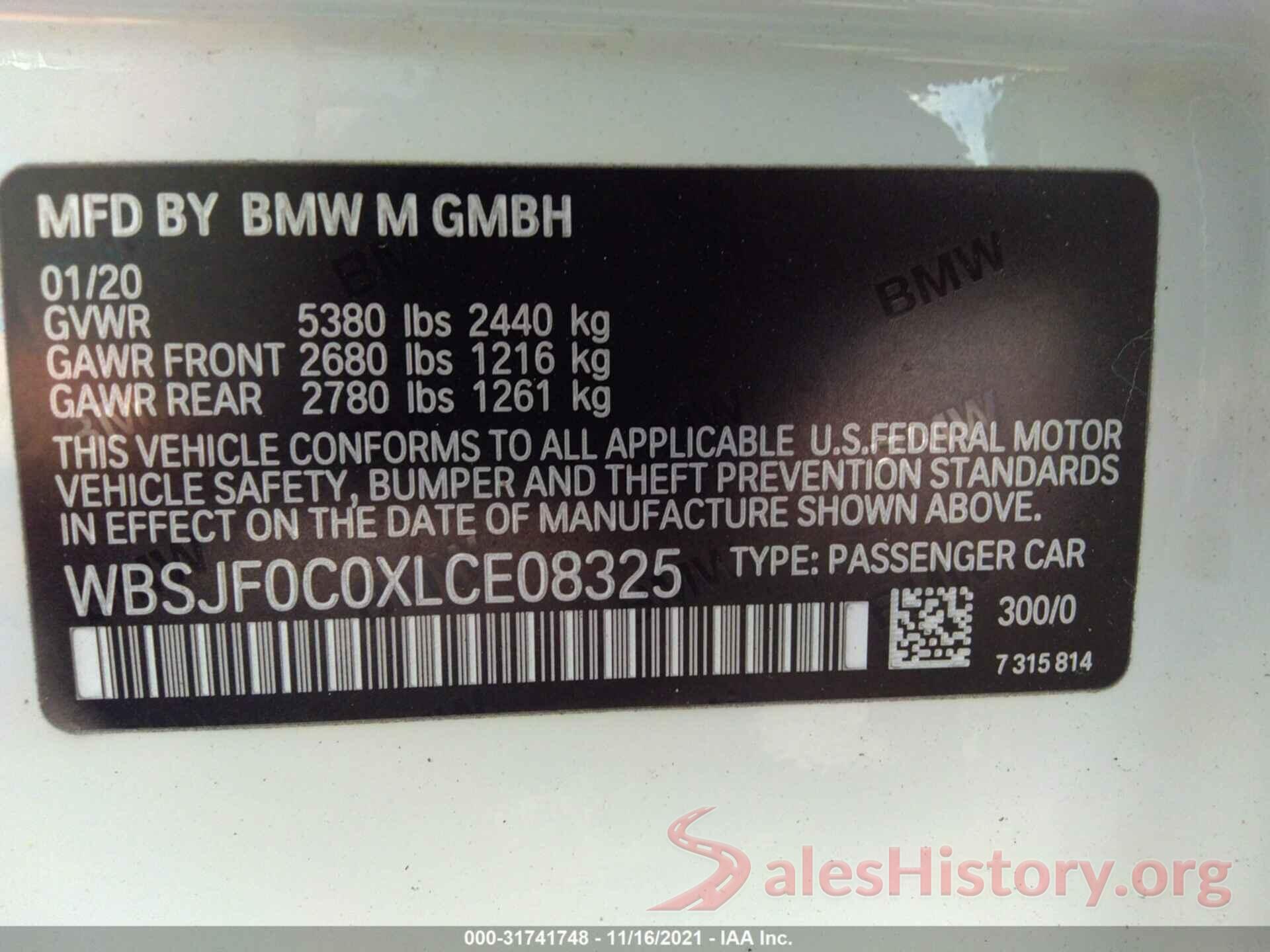 WBSJF0C0XLCE08325 2020 BMW M5