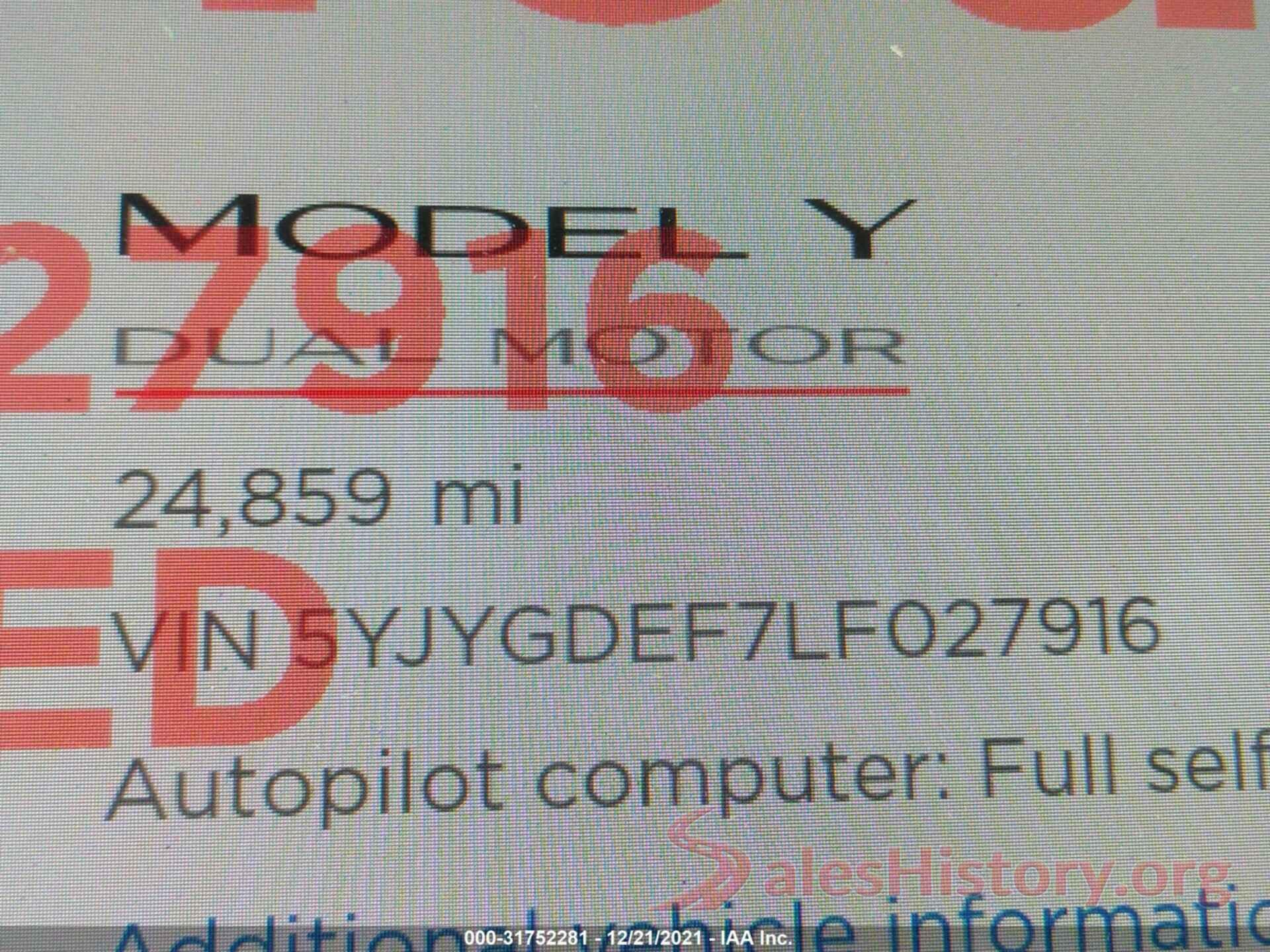 5YJYGDEF7LF027916 2020 TESLA MODEL Y