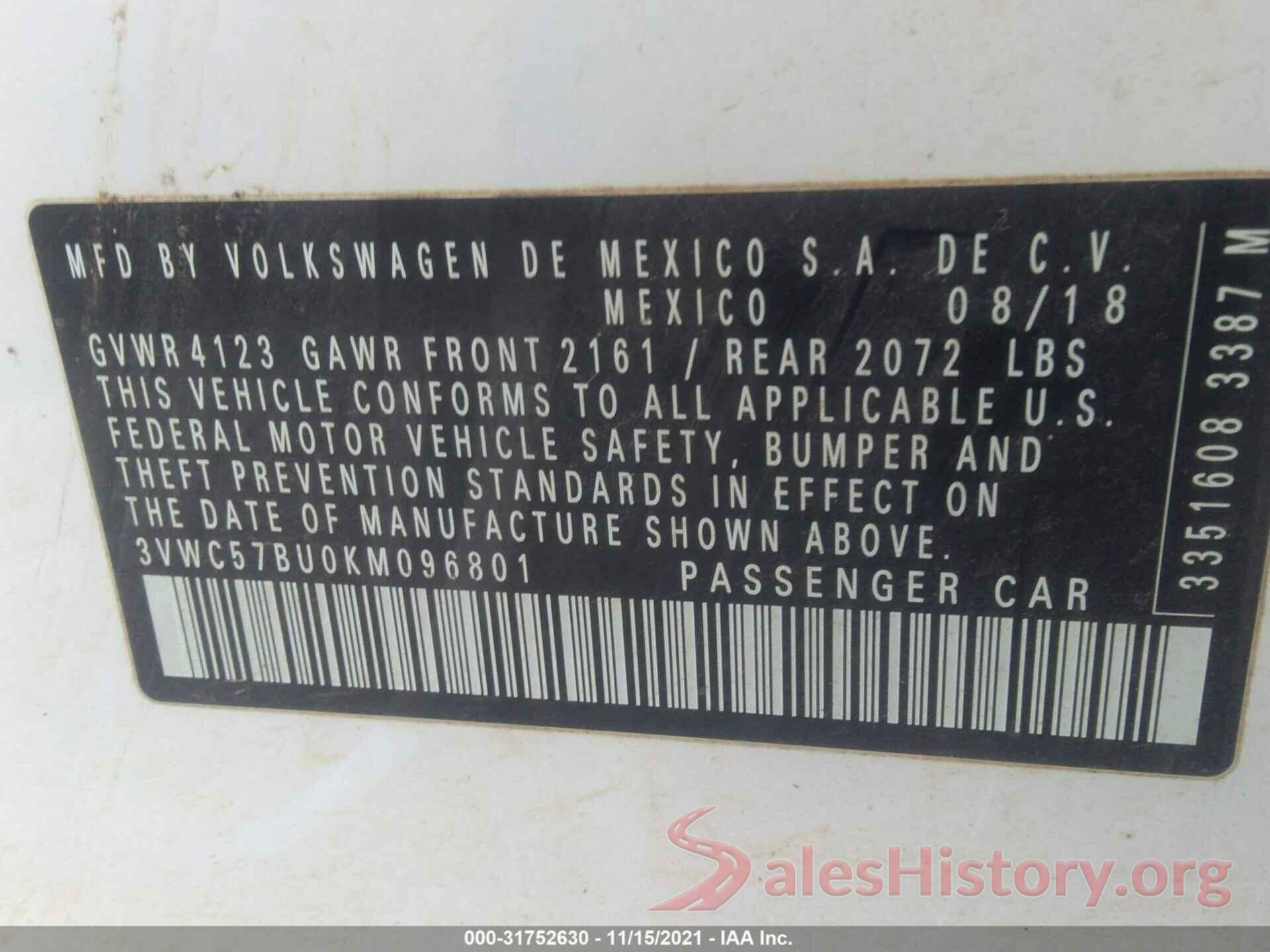 3VWC57BU0KM096801 2019 VOLKSWAGEN JETTA