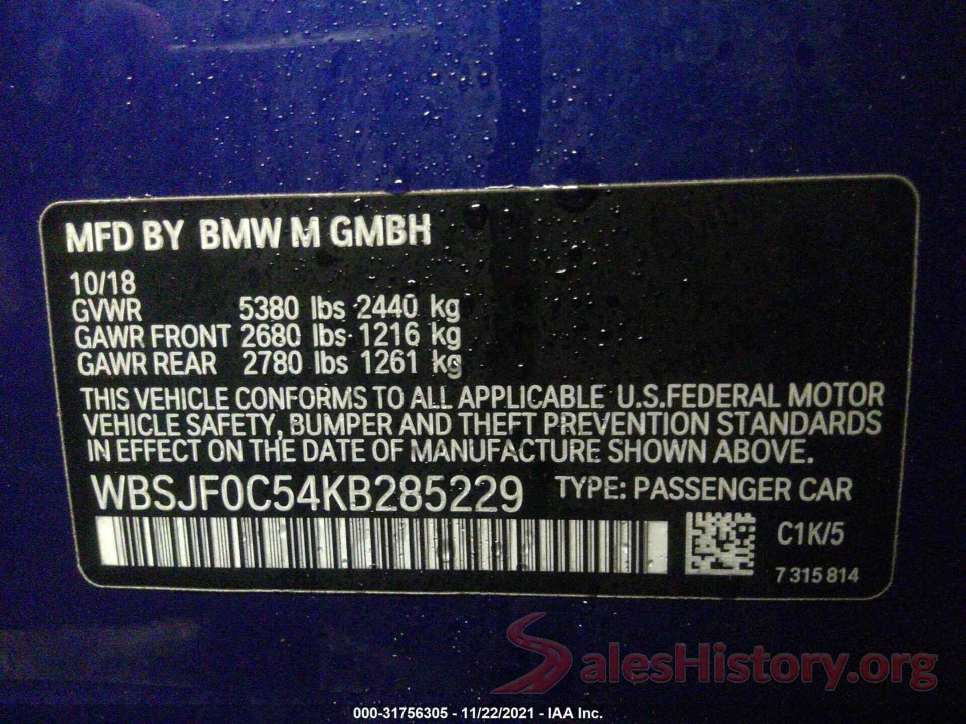 WBSJF0C54KB285229 2019 BMW M5