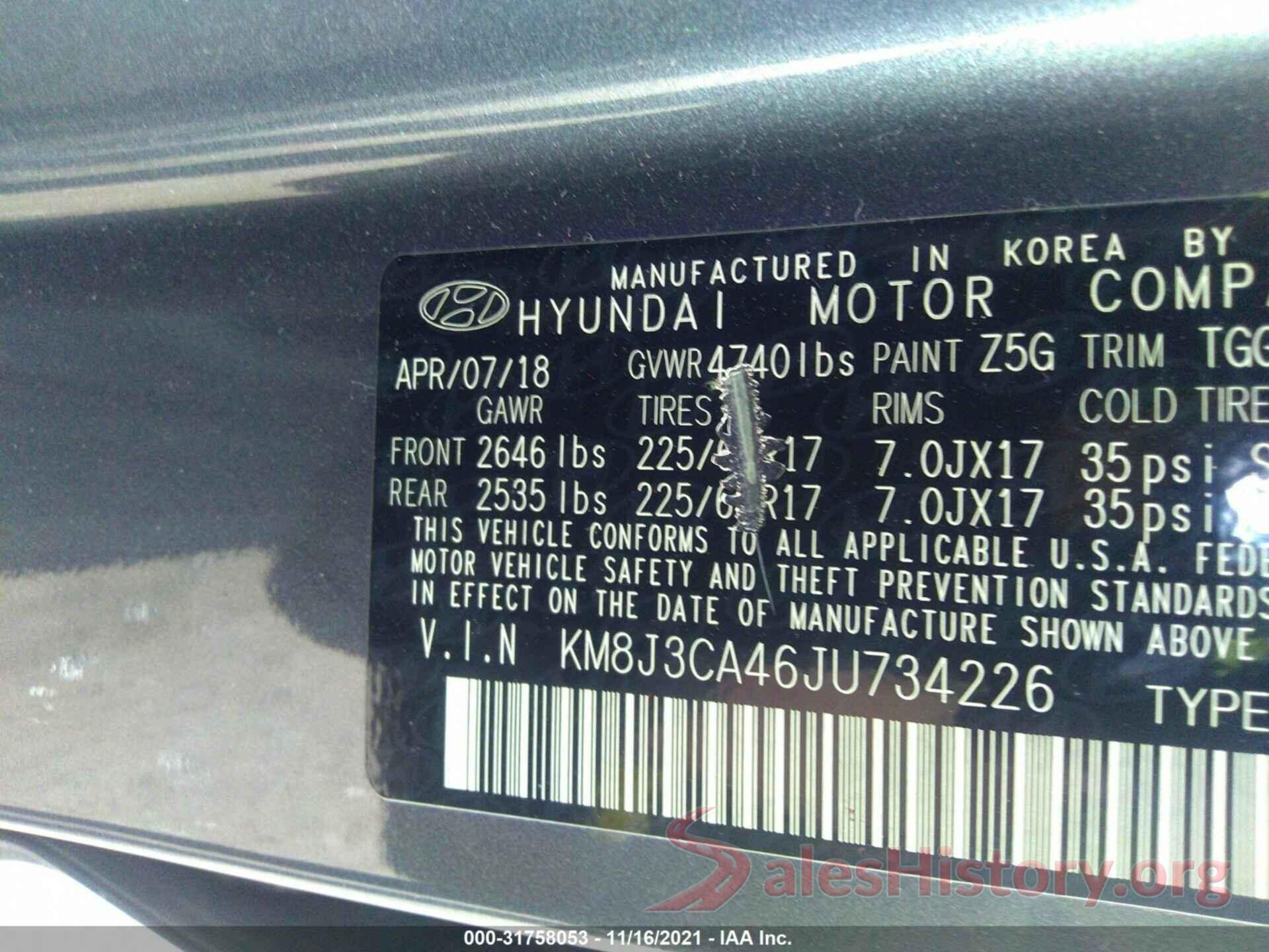 KM8J3CA46JU734226 2018 HYUNDAI TUCSON