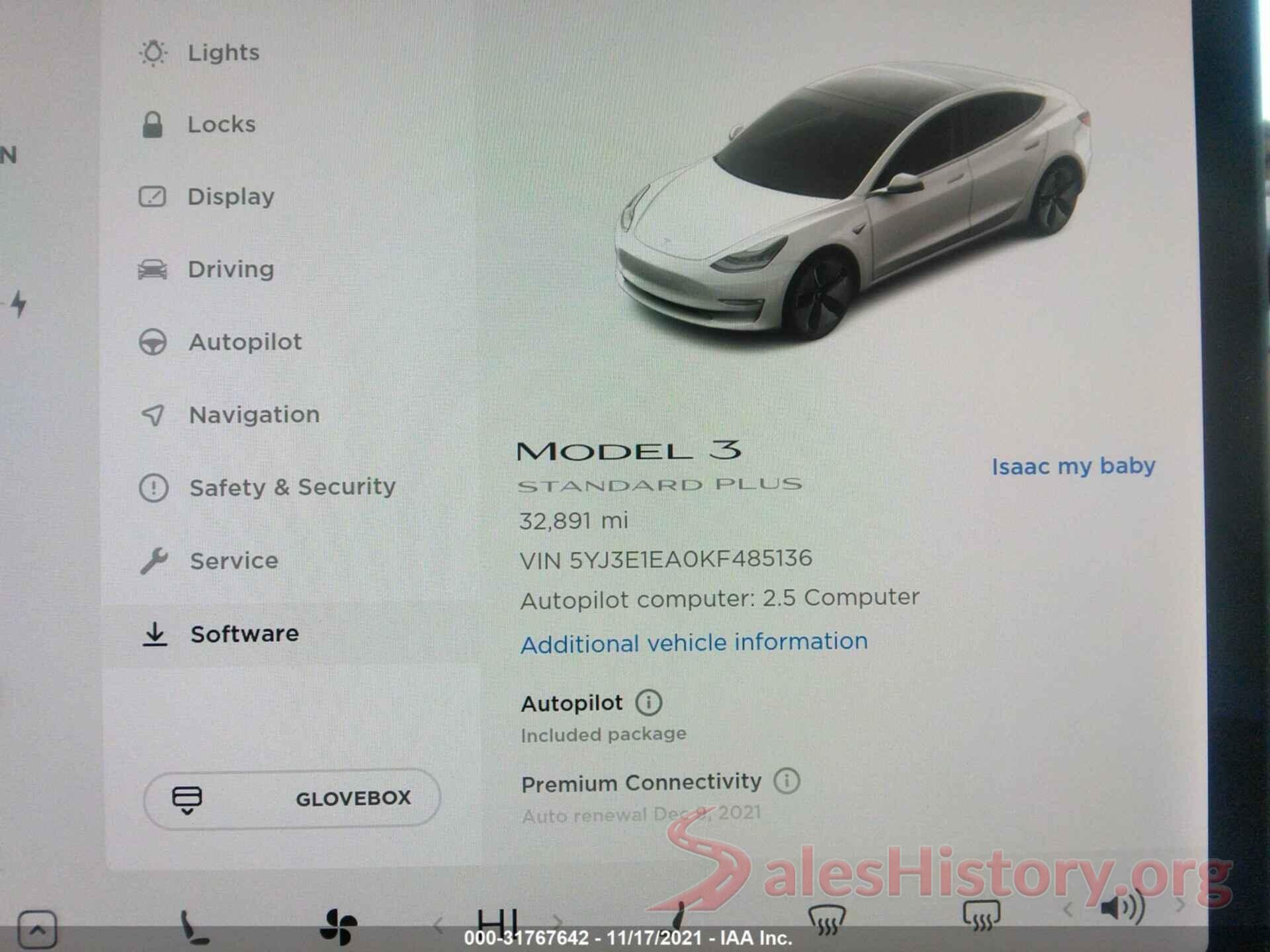 5YJ3E1EA0KF485136 2019 TESLA MODEL 3