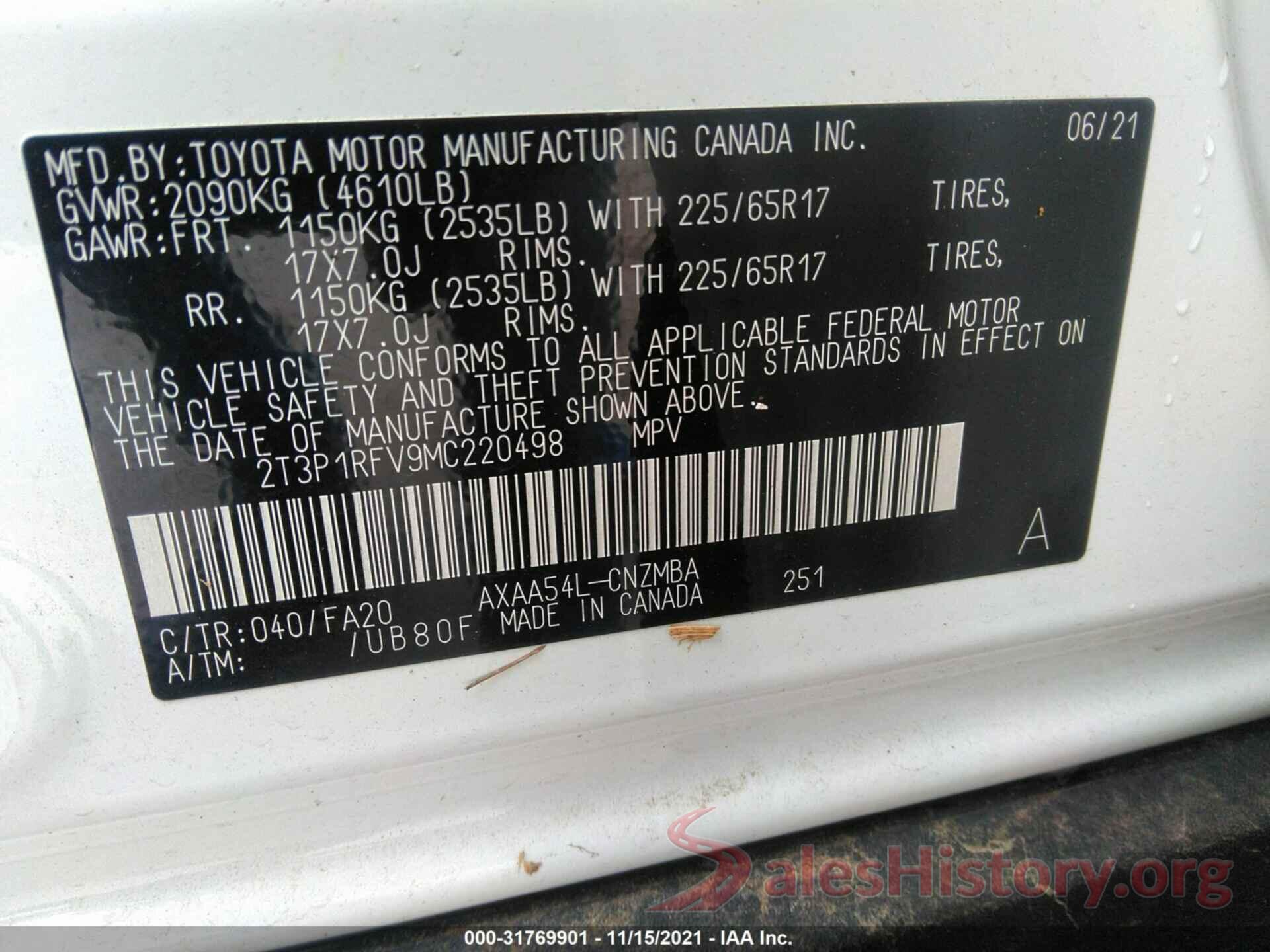 2T3P1RFV9MC220498 2021 TOYOTA RAV4