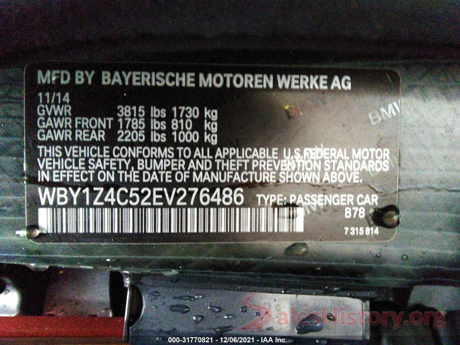 WBY1Z4C52EV276486 2014 BMW I3