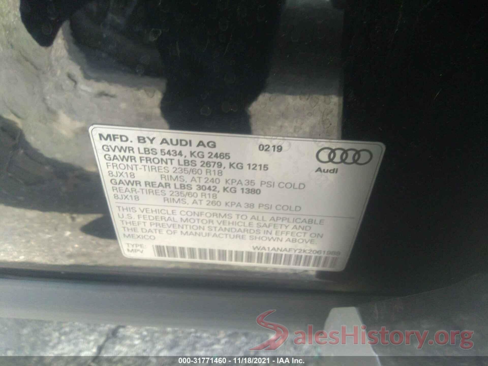 WA1ANAFY2K2061988 2019 AUDI Q5