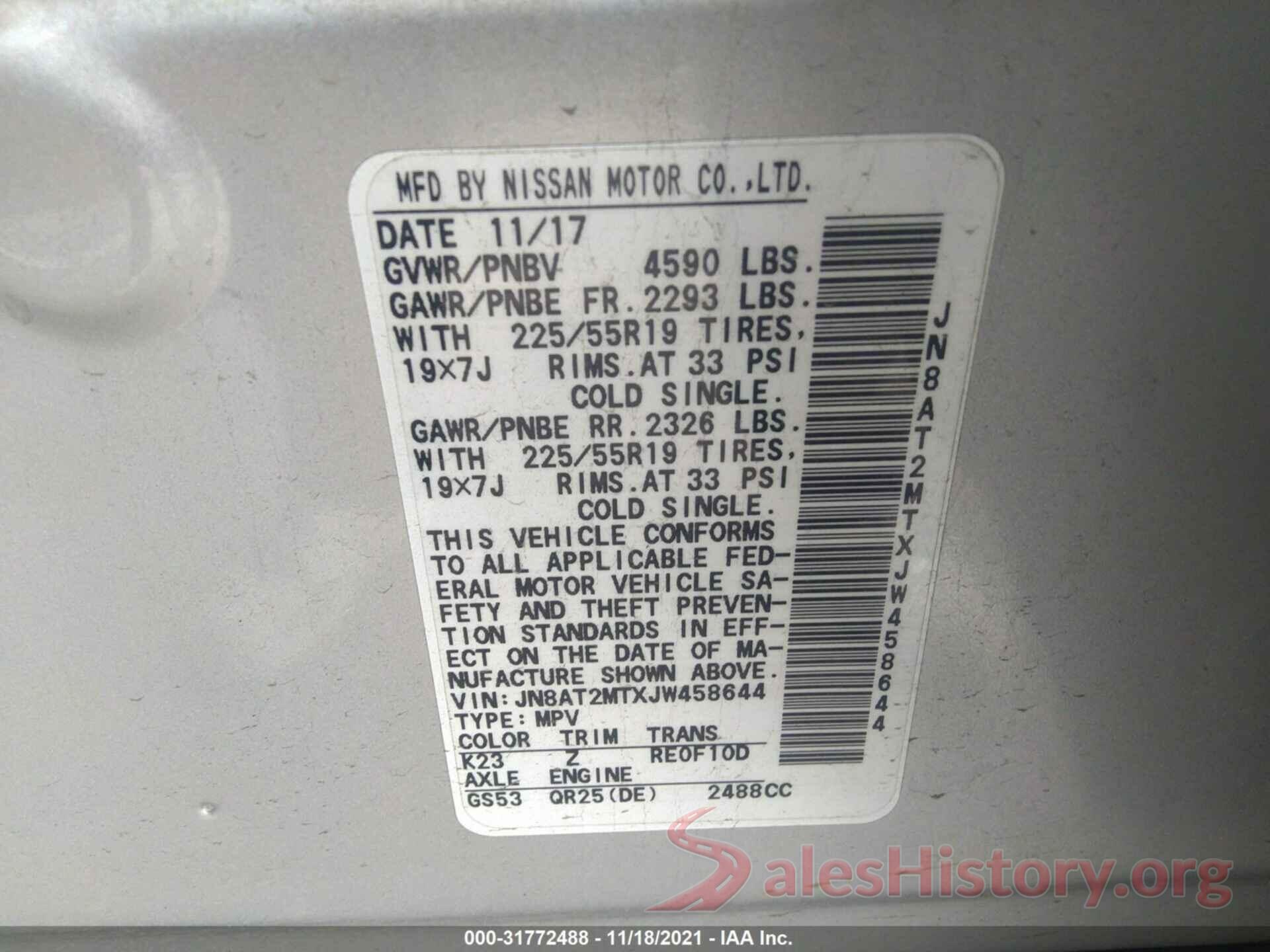 JN8AT2MTXJW458644 2018 NISSAN ROGUE