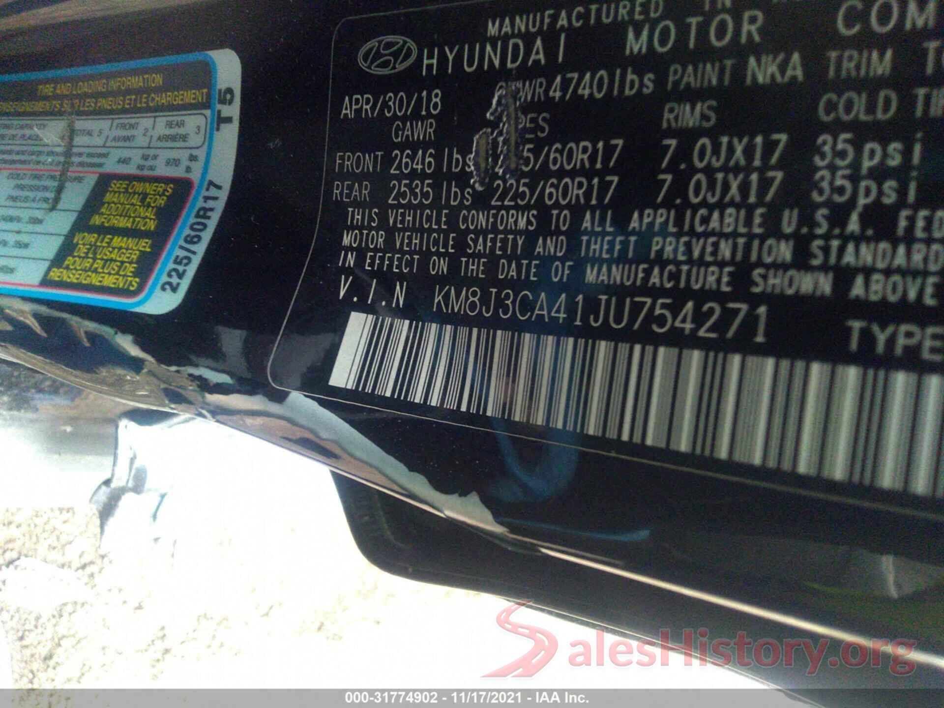 KM8J3CA41JU754271 2018 HYUNDAI TUCSON