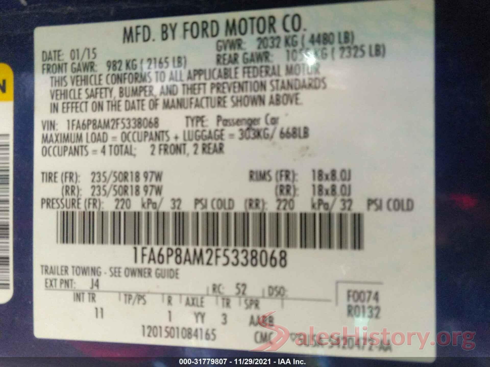 1FA6P8AM2F5338068 2015 FORD MUSTANG