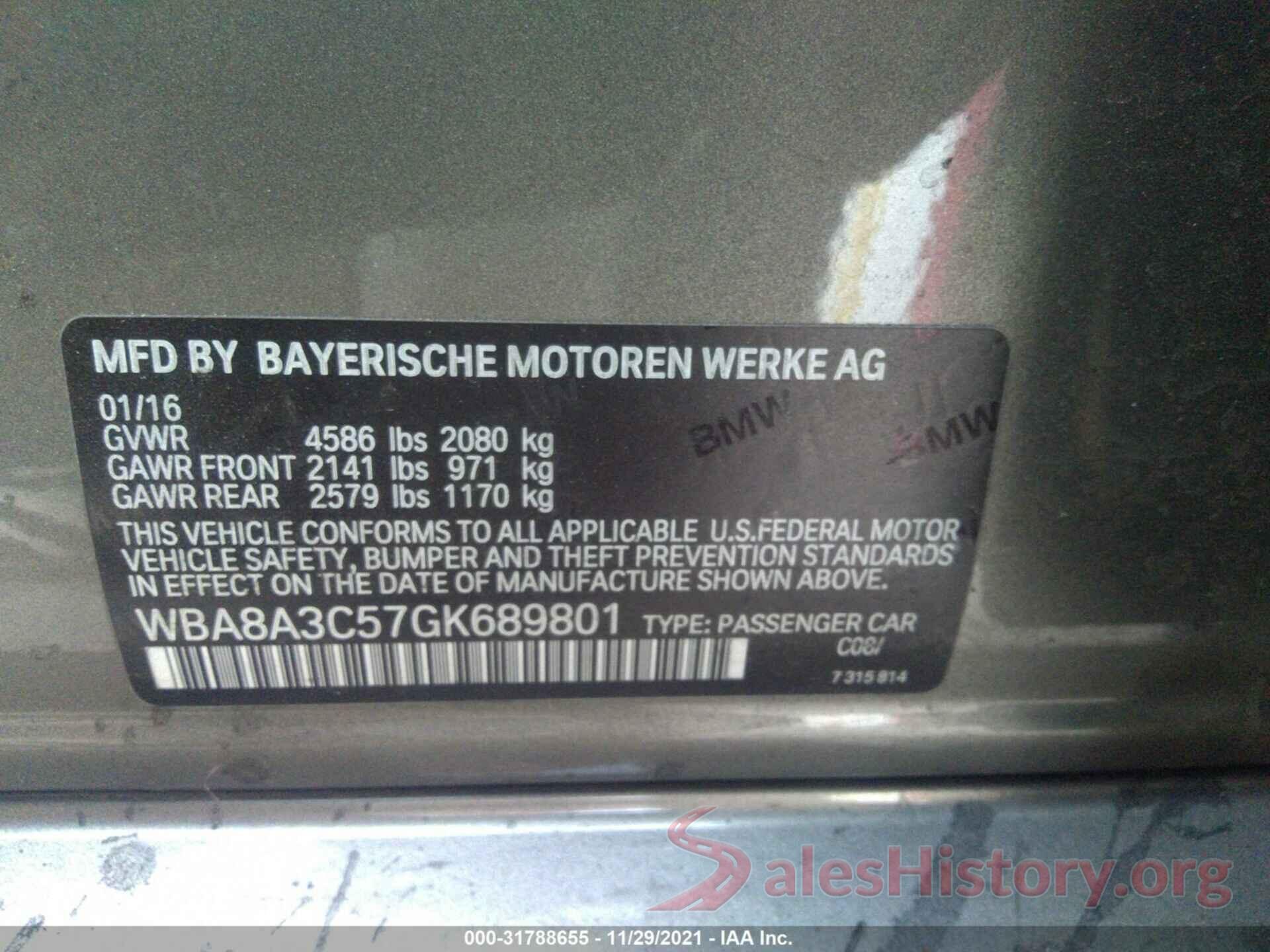 WBA8A3C57GK689801 2016 BMW 3 SERIES