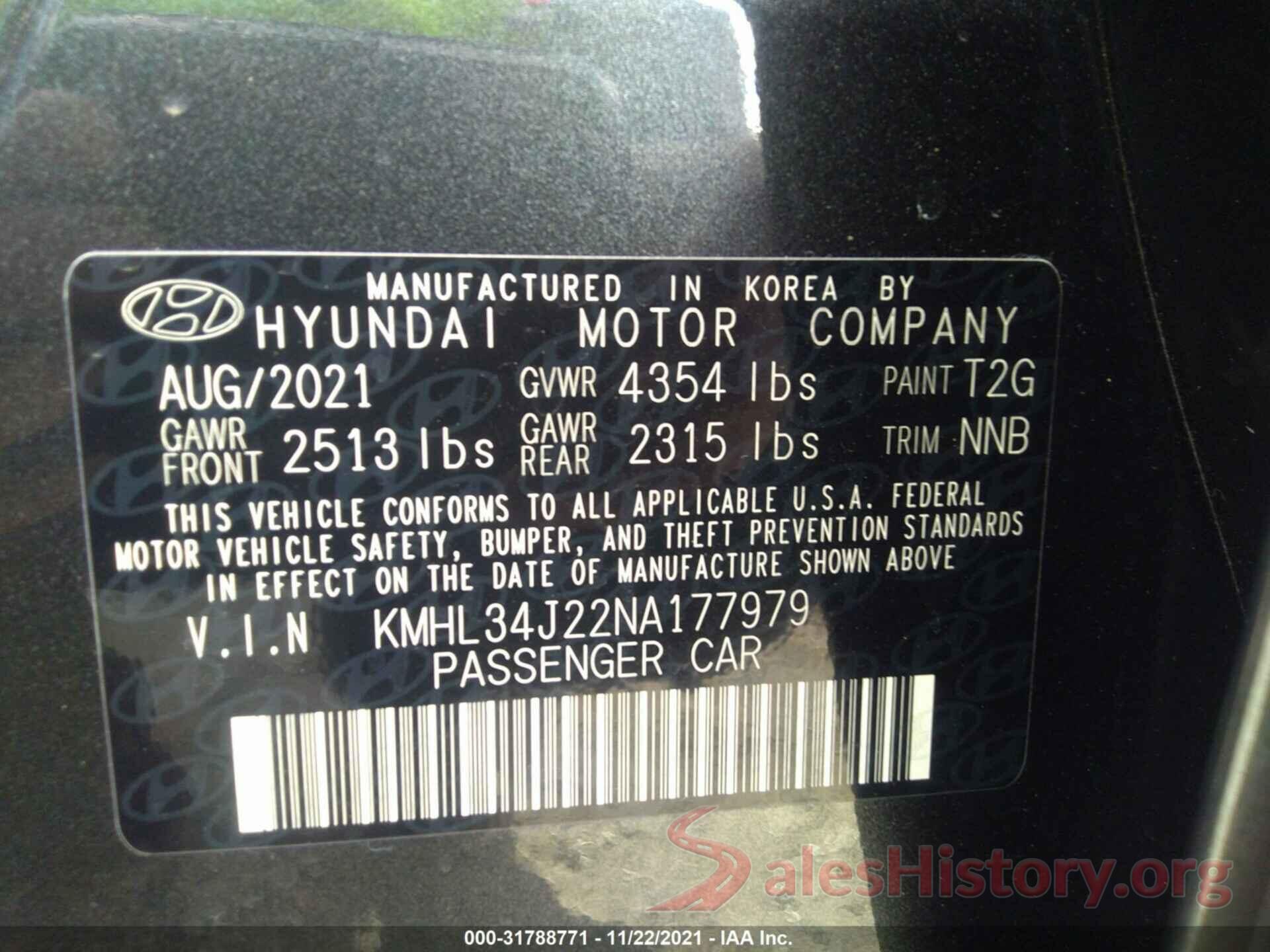 KMHL34J22NA177979 2022 HYUNDAI SONATA