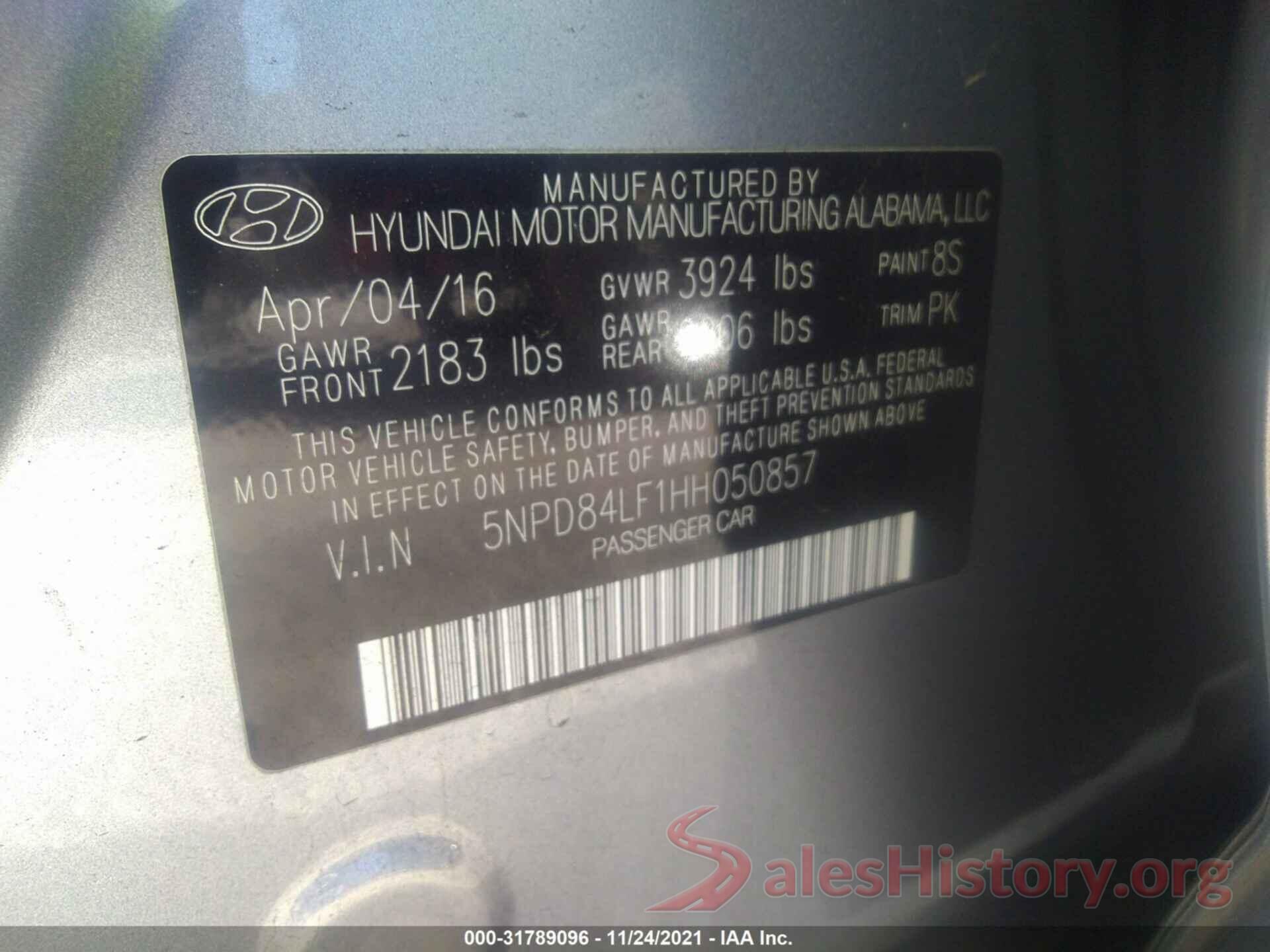 5NPD84LF1HH050857 2017 HYUNDAI ELANTRA