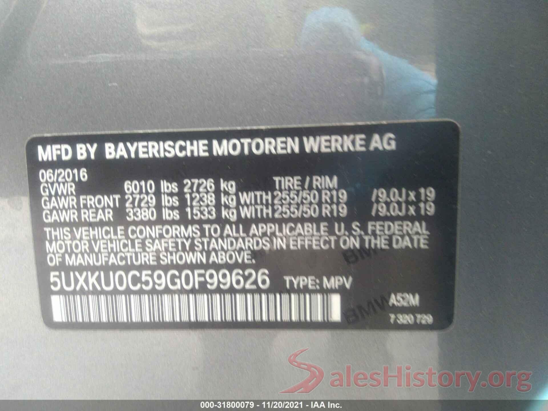 5UXKU0C59G0F99626 2016 BMW X6