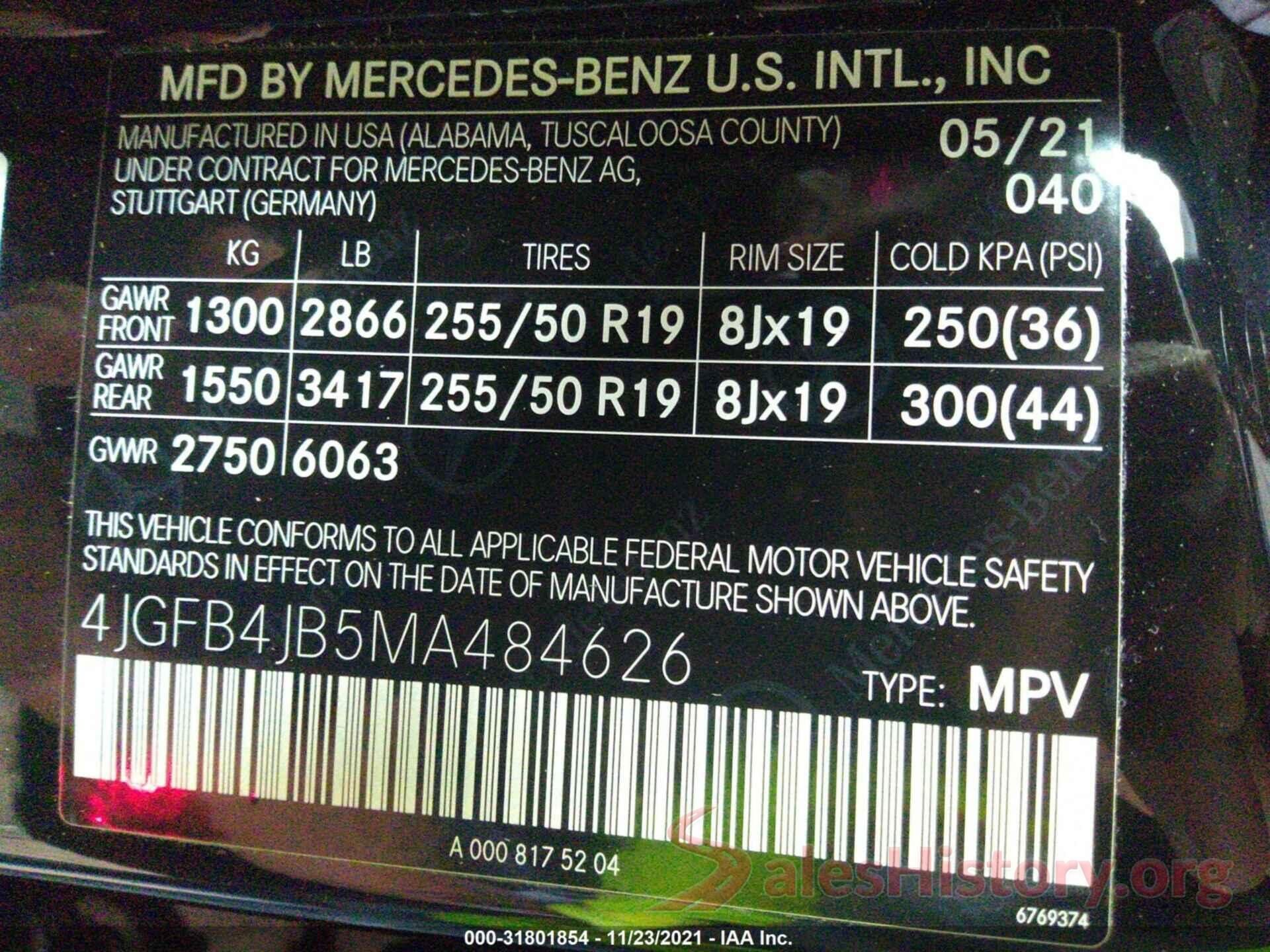 4JGFB4JB5MA484626 2021 MERCEDES-BENZ GLE