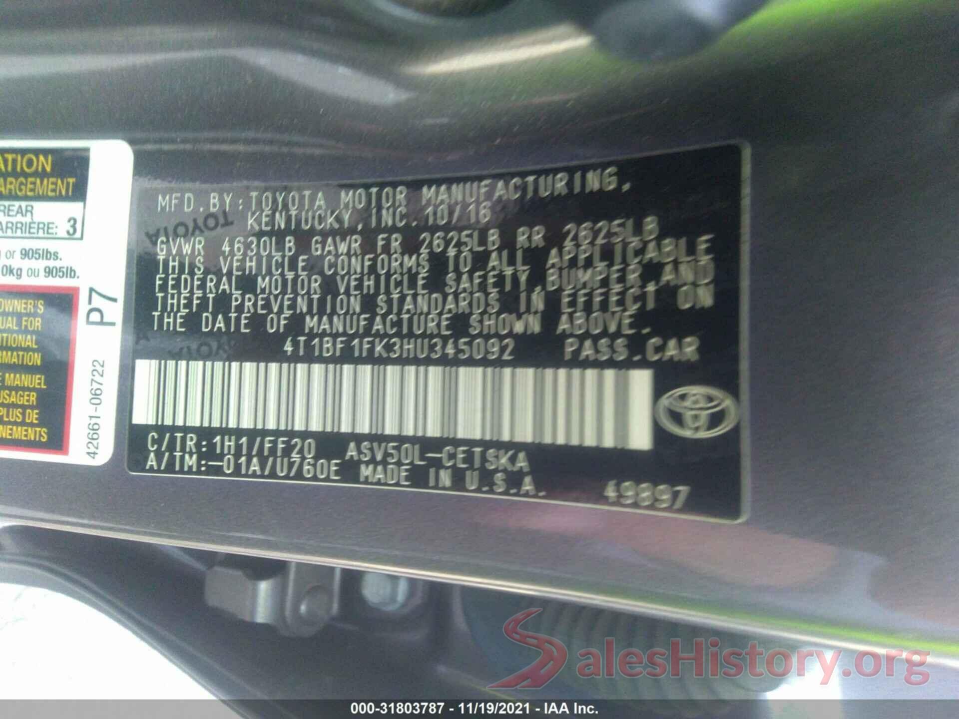 4T1BF1FK3HU345092 2017 TOYOTA CAMRY