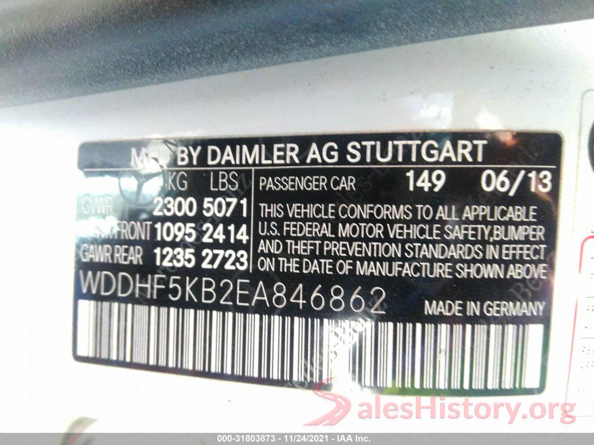 WDDHF5KB2EA846862 2014 MERCEDES-BENZ E-CLASS