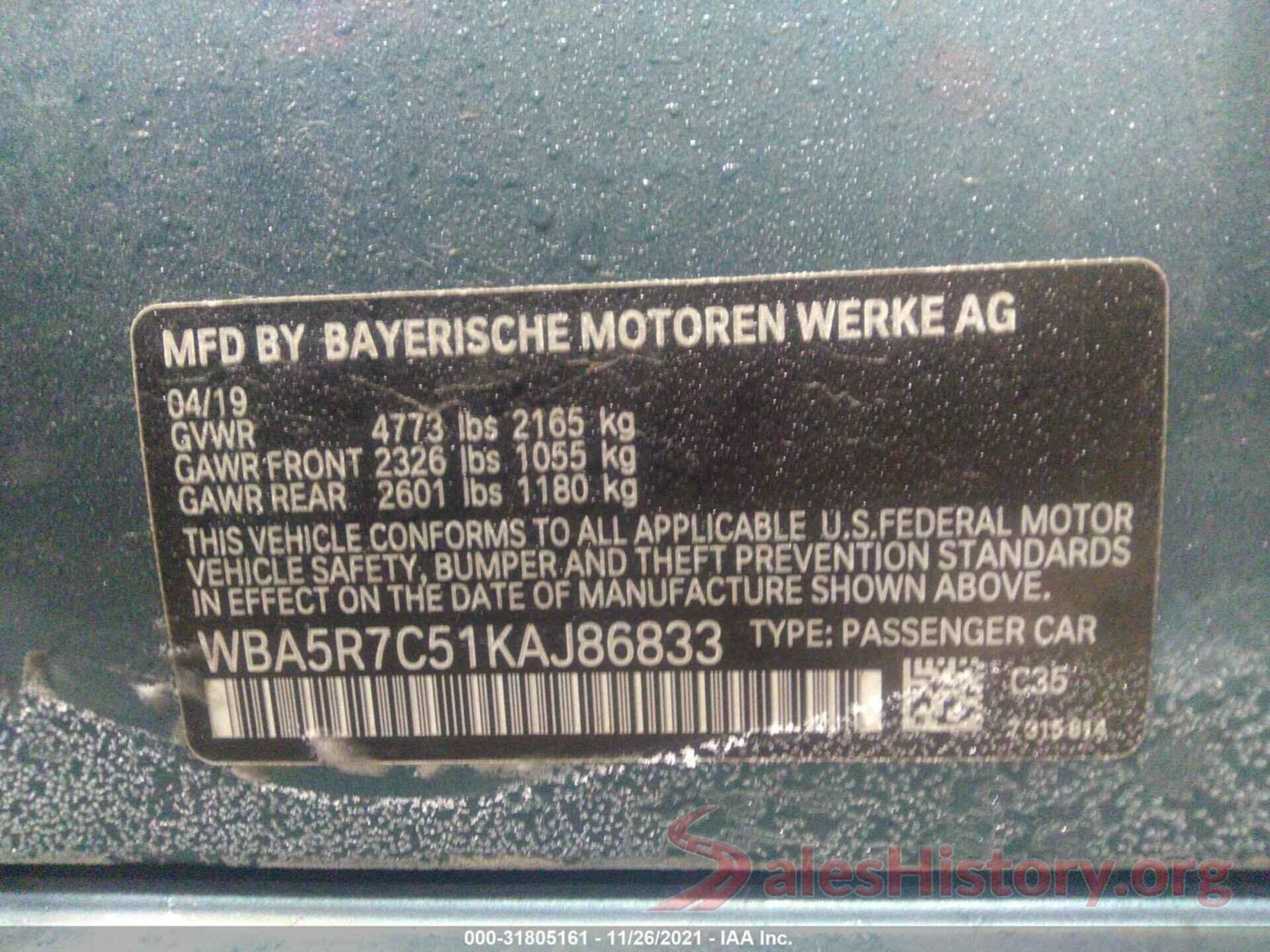 WBA5R7C51KAJ86833 2019 BMW 3 SERIES