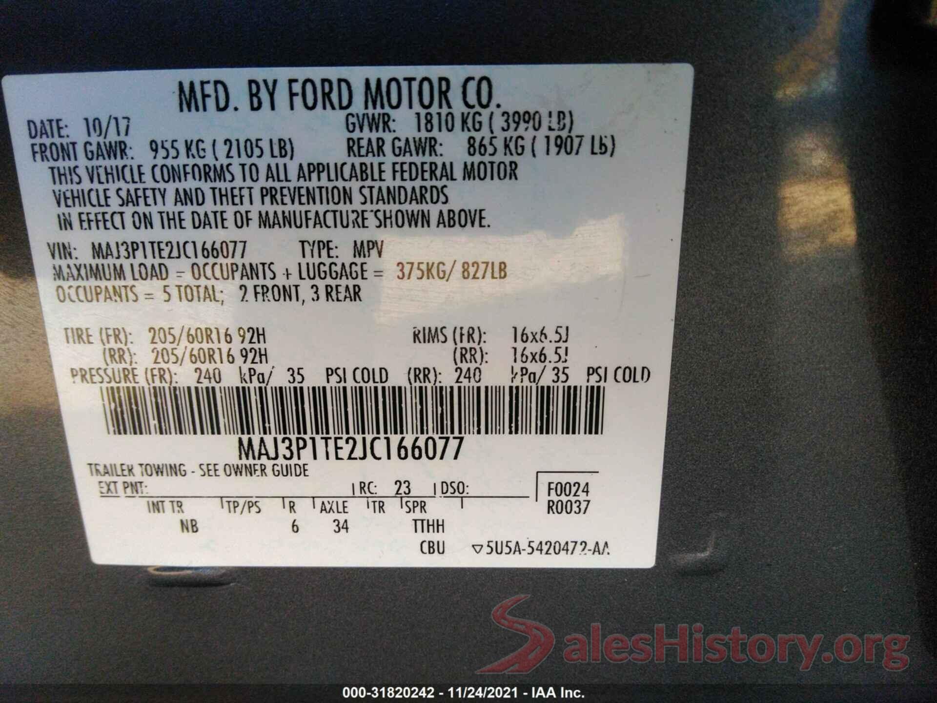 MAJ3P1TE2JC166077 2018 FORD ECOSPORT