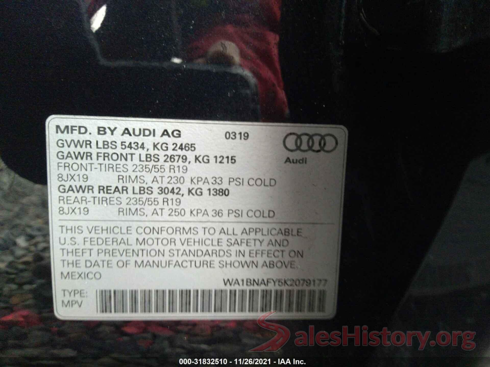 WA1BNAFY5K2079177 2019 AUDI Q5