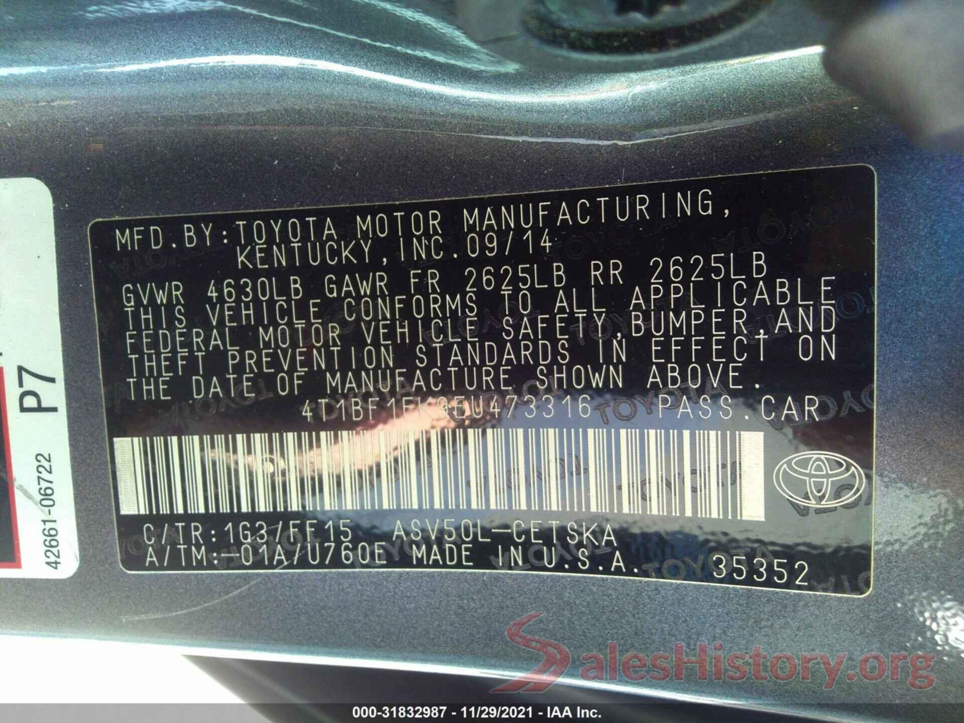 4T1BF1FK9EU473316 2014 TOYOTA CAMRY