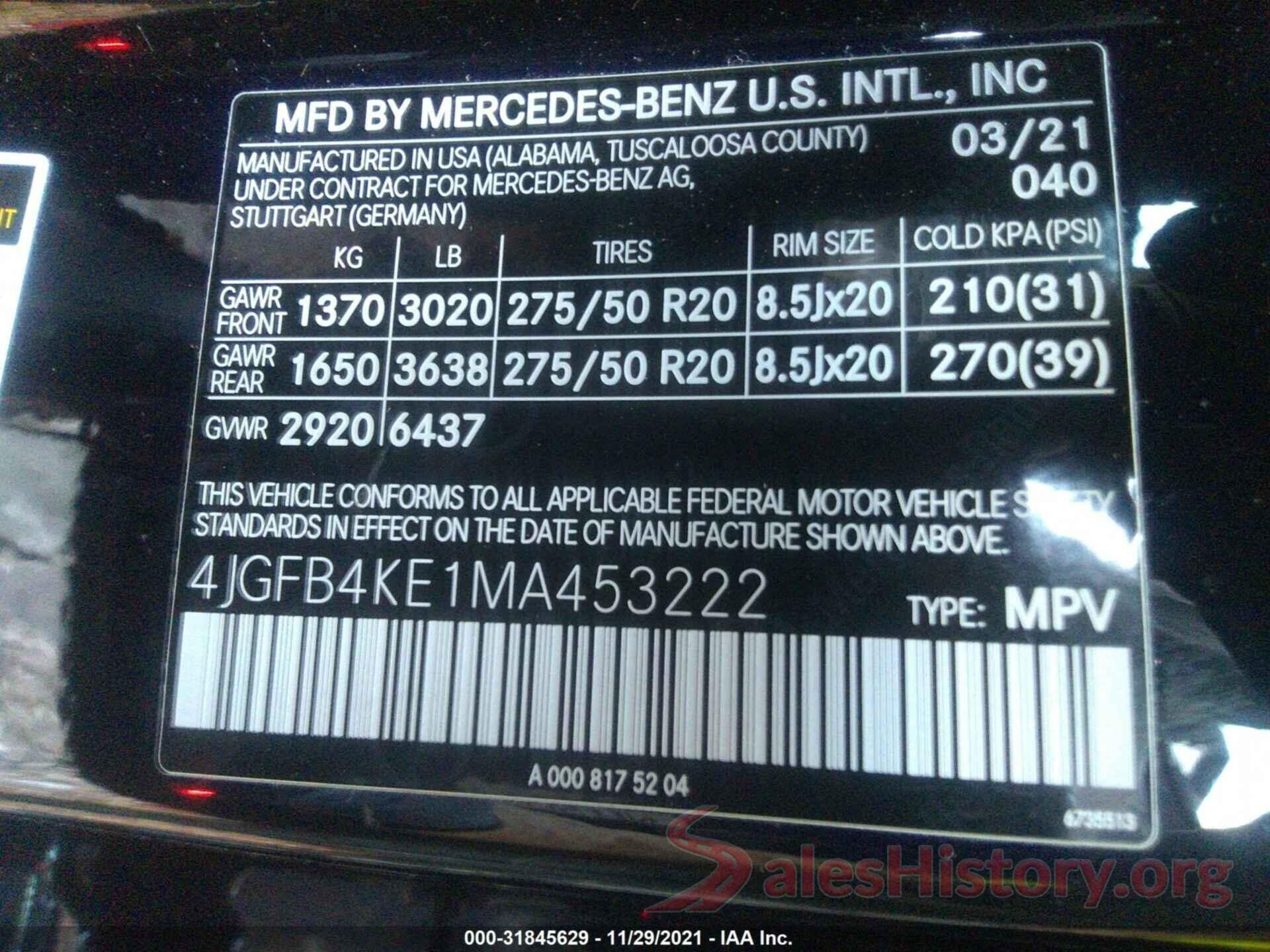 4JGFB4KE1MA453222 2021 MERCEDES-BENZ GLE