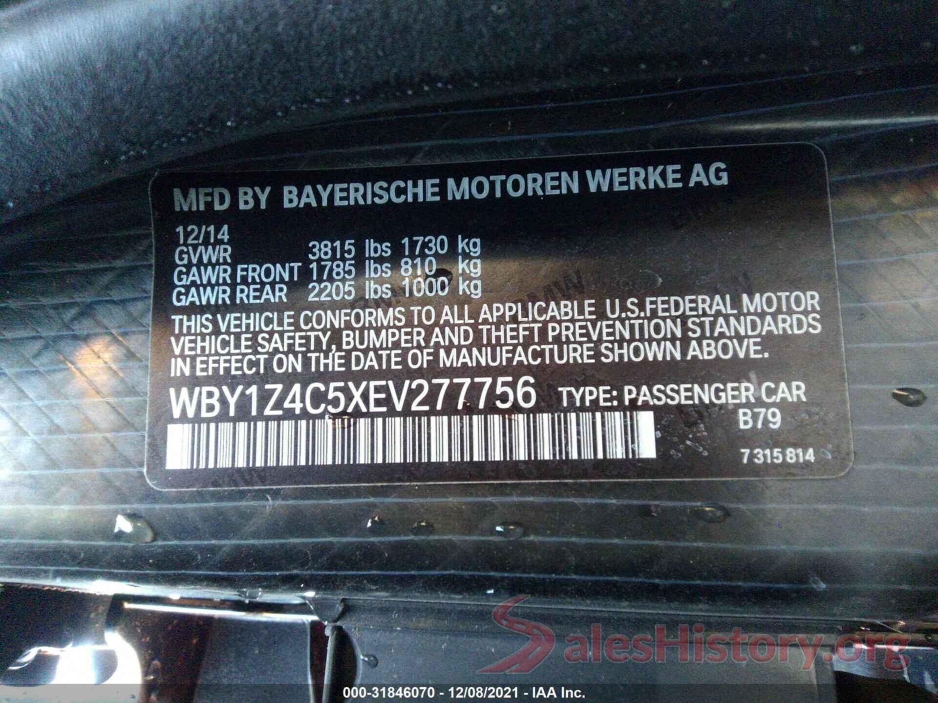 WBY1Z4C5XEV277756 2014 BMW I3