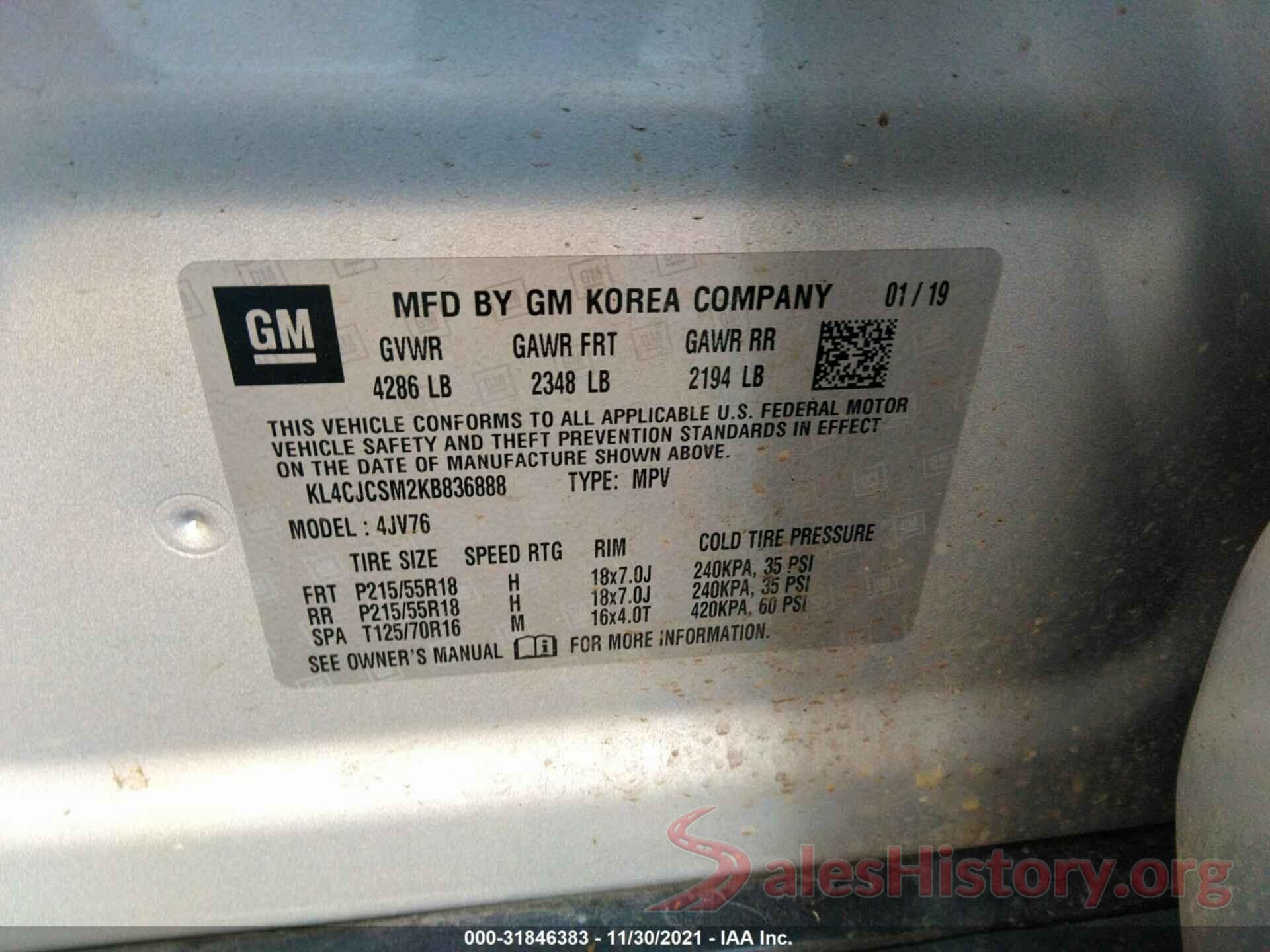 KL4CJCSM2KB836888 2019 BUICK ENCORE