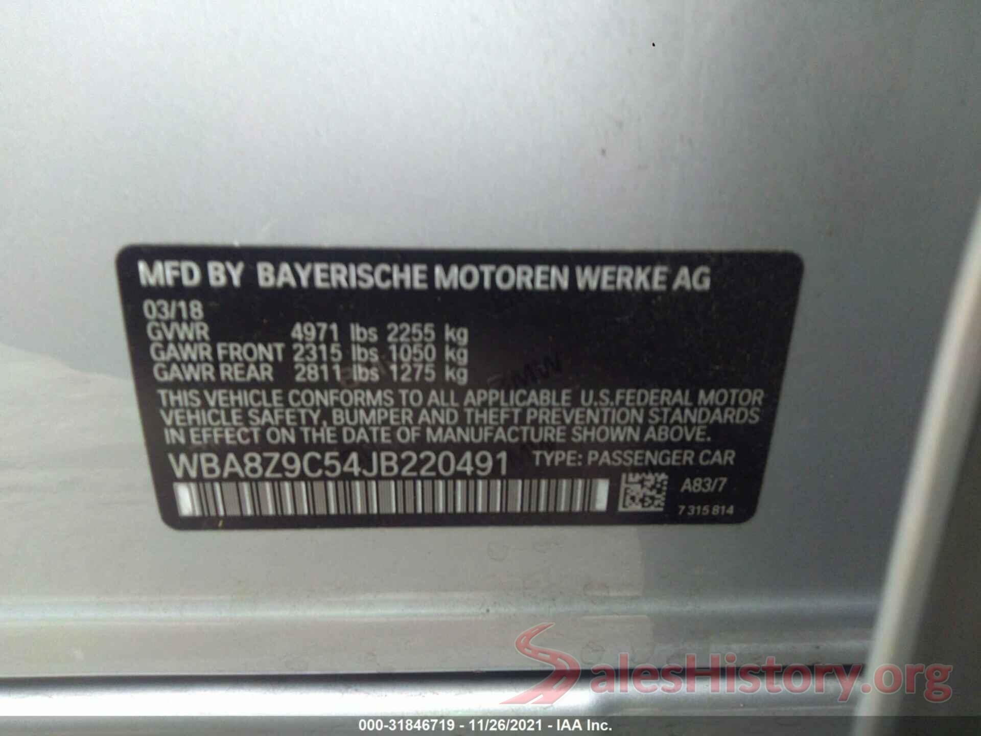 WBA8Z9C54JB220491 2018 BMW 3 SERIES