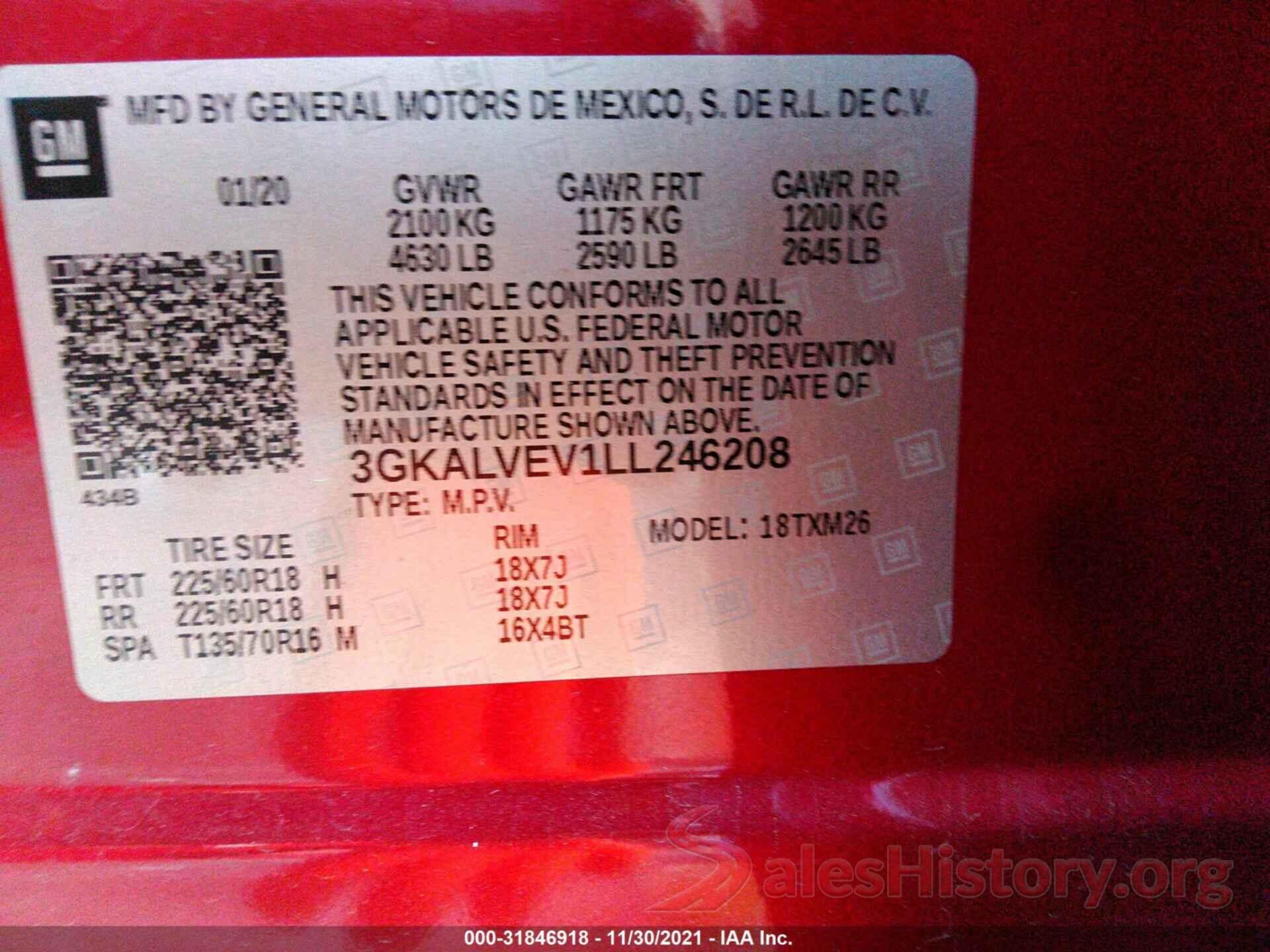 3GKALVEV1LL246208 2020 GMC TERRAIN