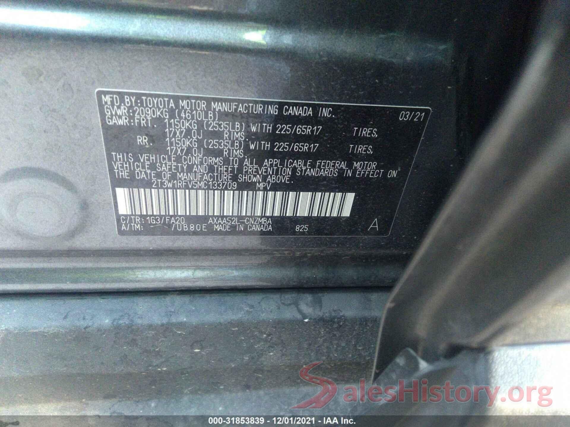 2T3W1RFV5MC133709 2021 TOYOTA RAV4