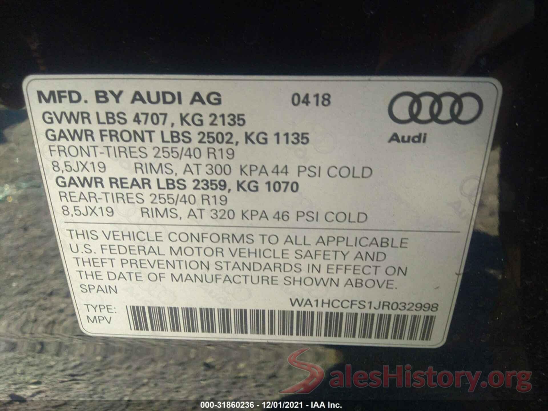 WA1HCCFS1JR032998 2018 AUDI Q3