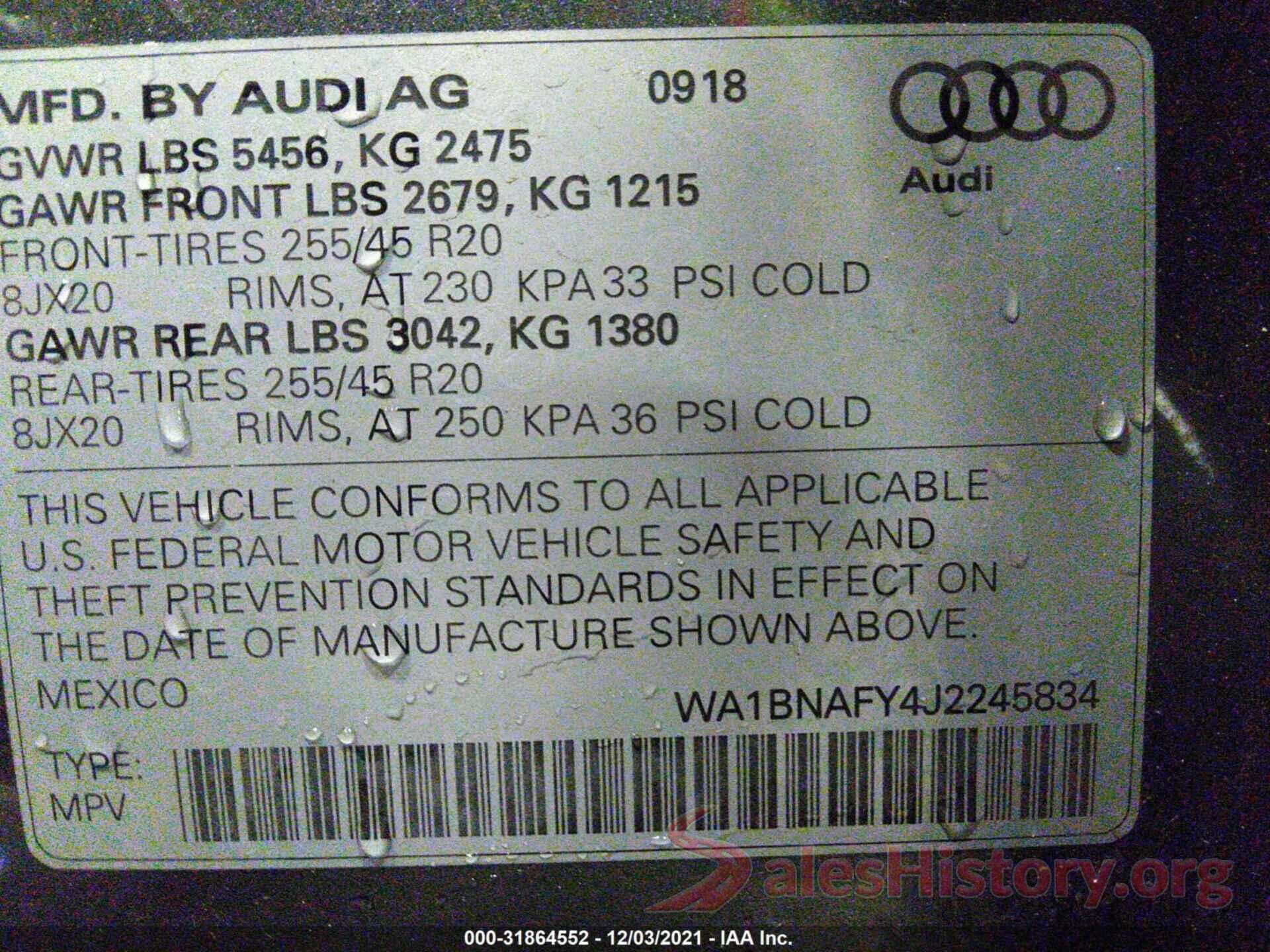 WA1BNAFY4J2245834 2018 AUDI Q5