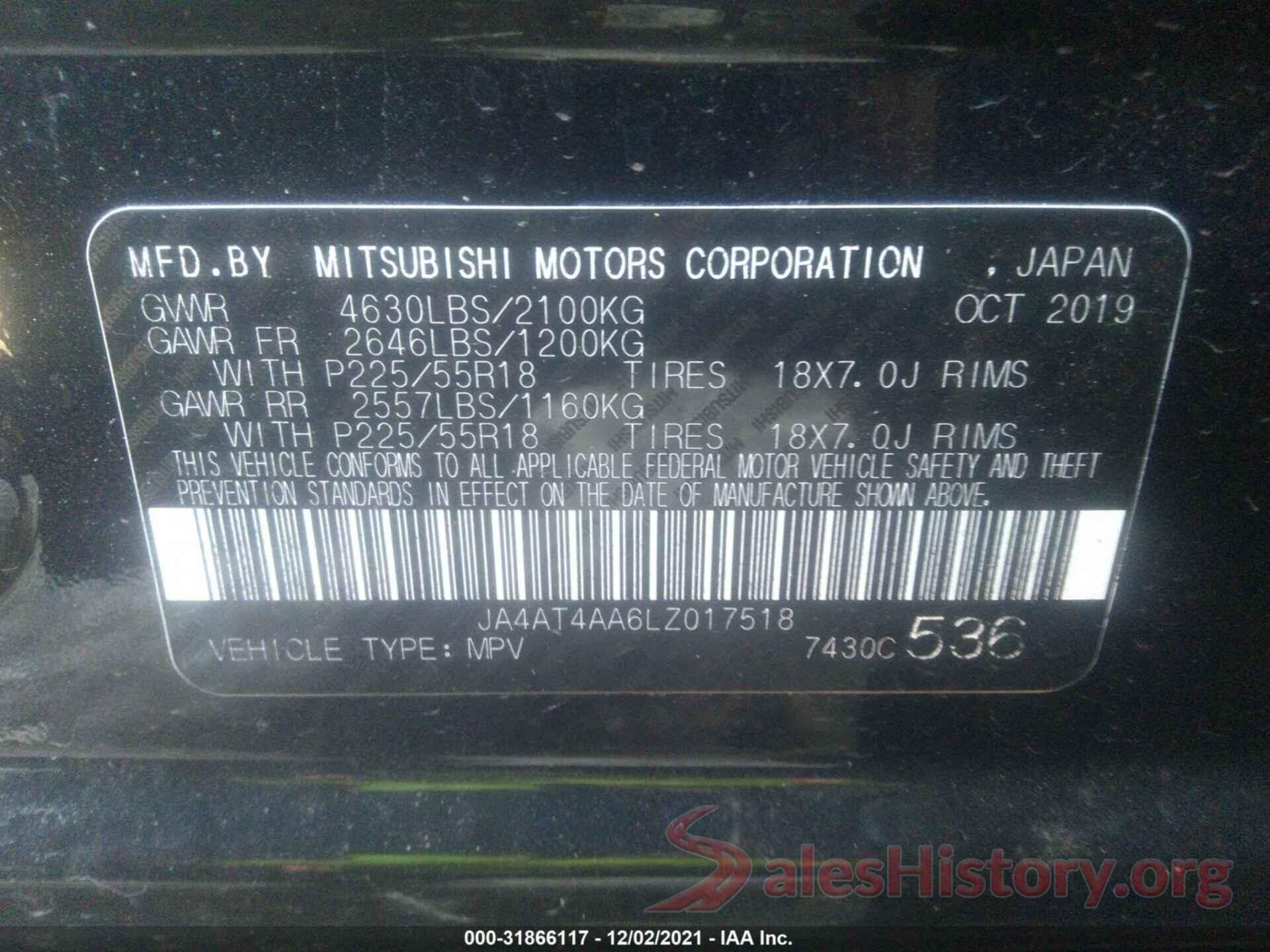 JA4AT4AA6LZ017518 2020 MITSUBISHI ECLIPSE CROSS