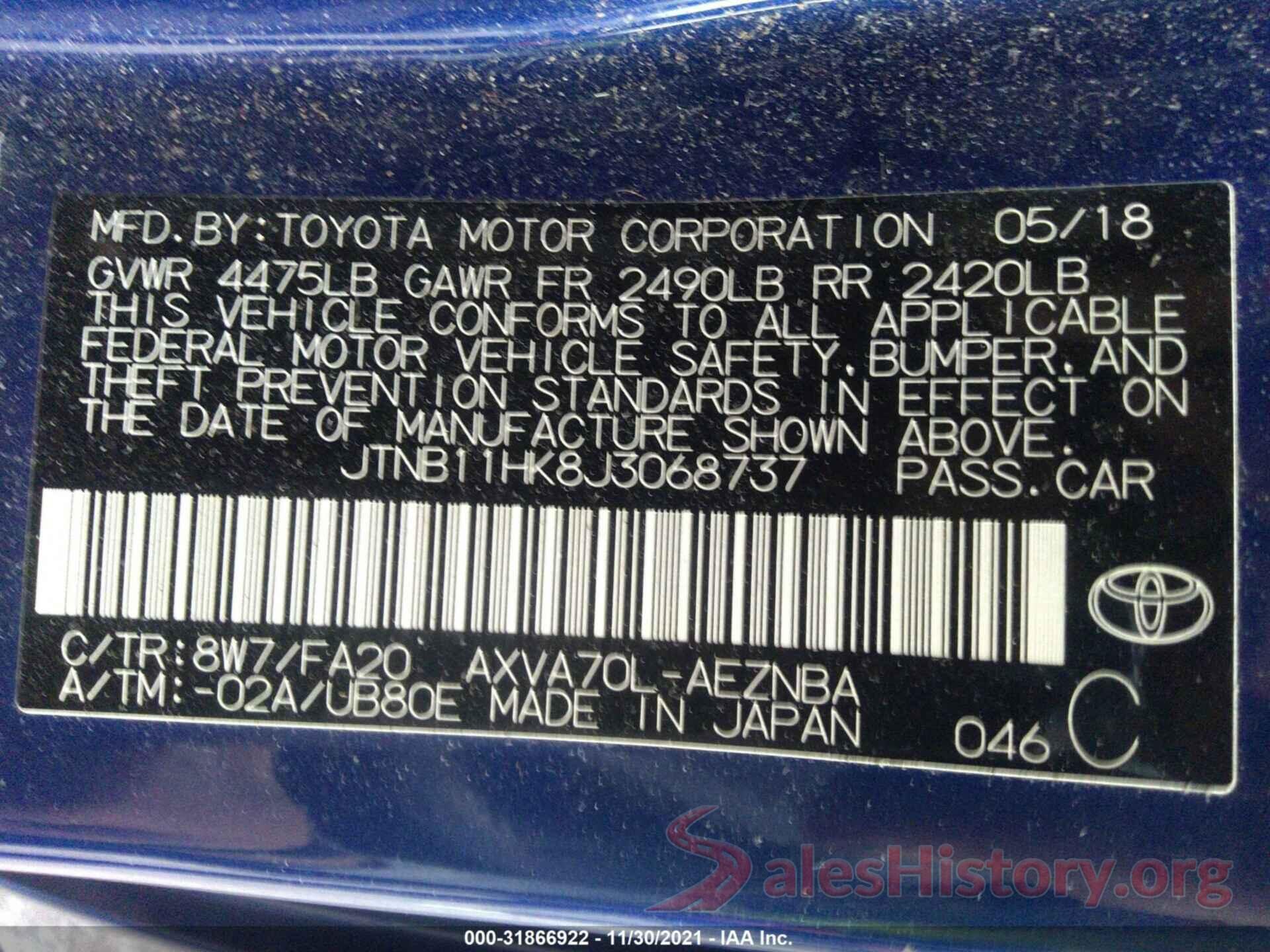 JTNB11HK8J3068737 2018 TOYOTA CAMRY