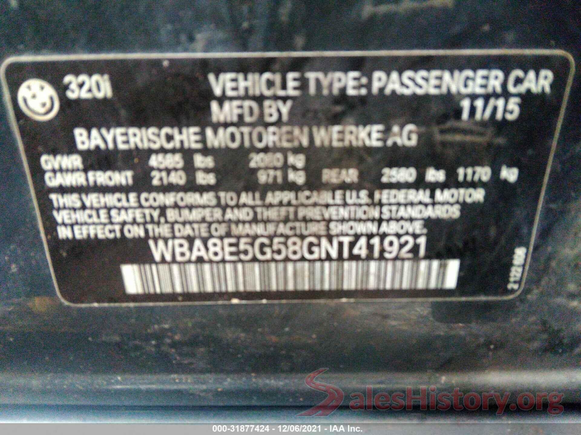 WBA8E5G58GNT41921 2016 BMW 3 SERIES