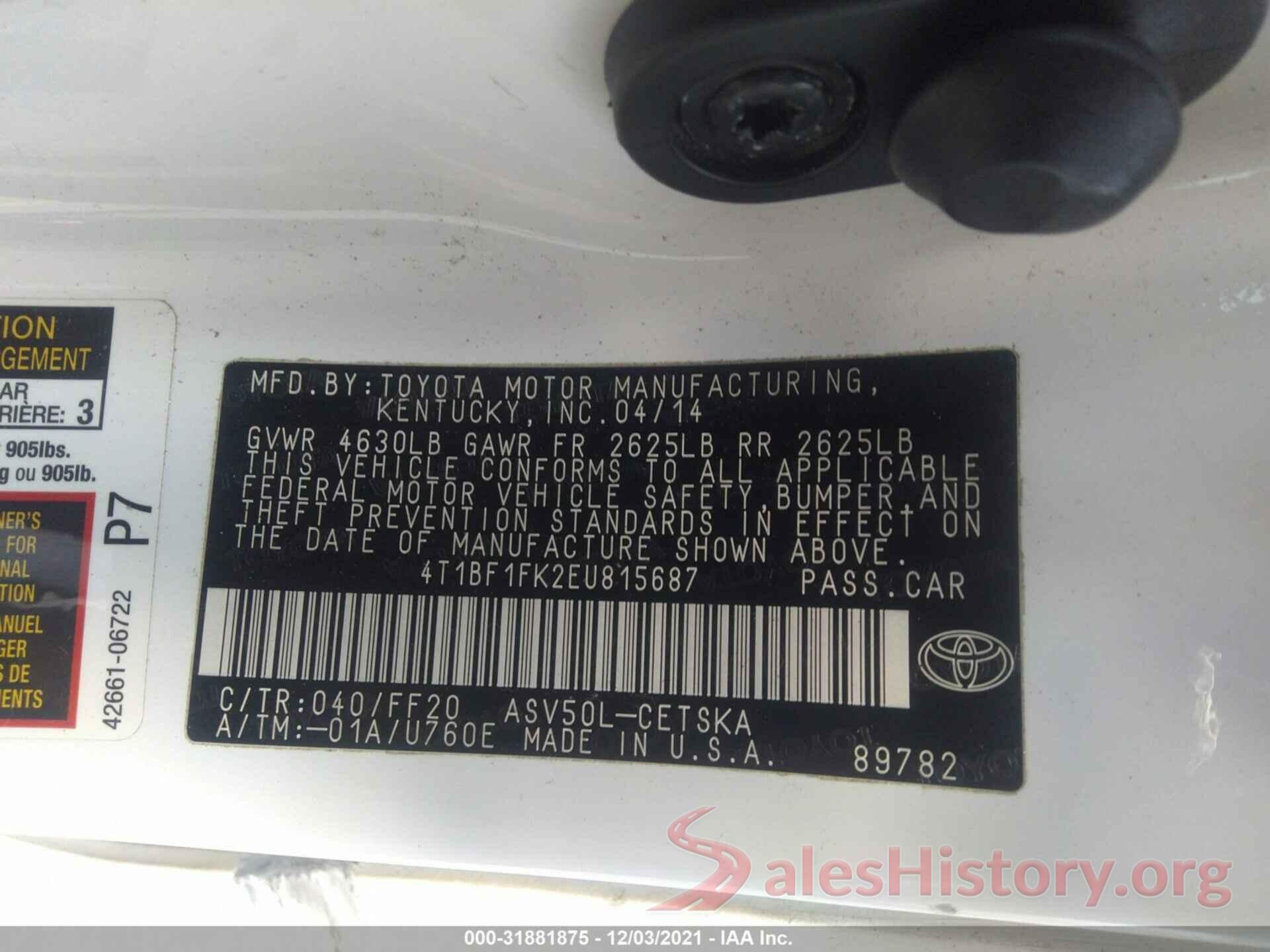 4T1BF1FK2EU815687 2014 TOYOTA CAMRY