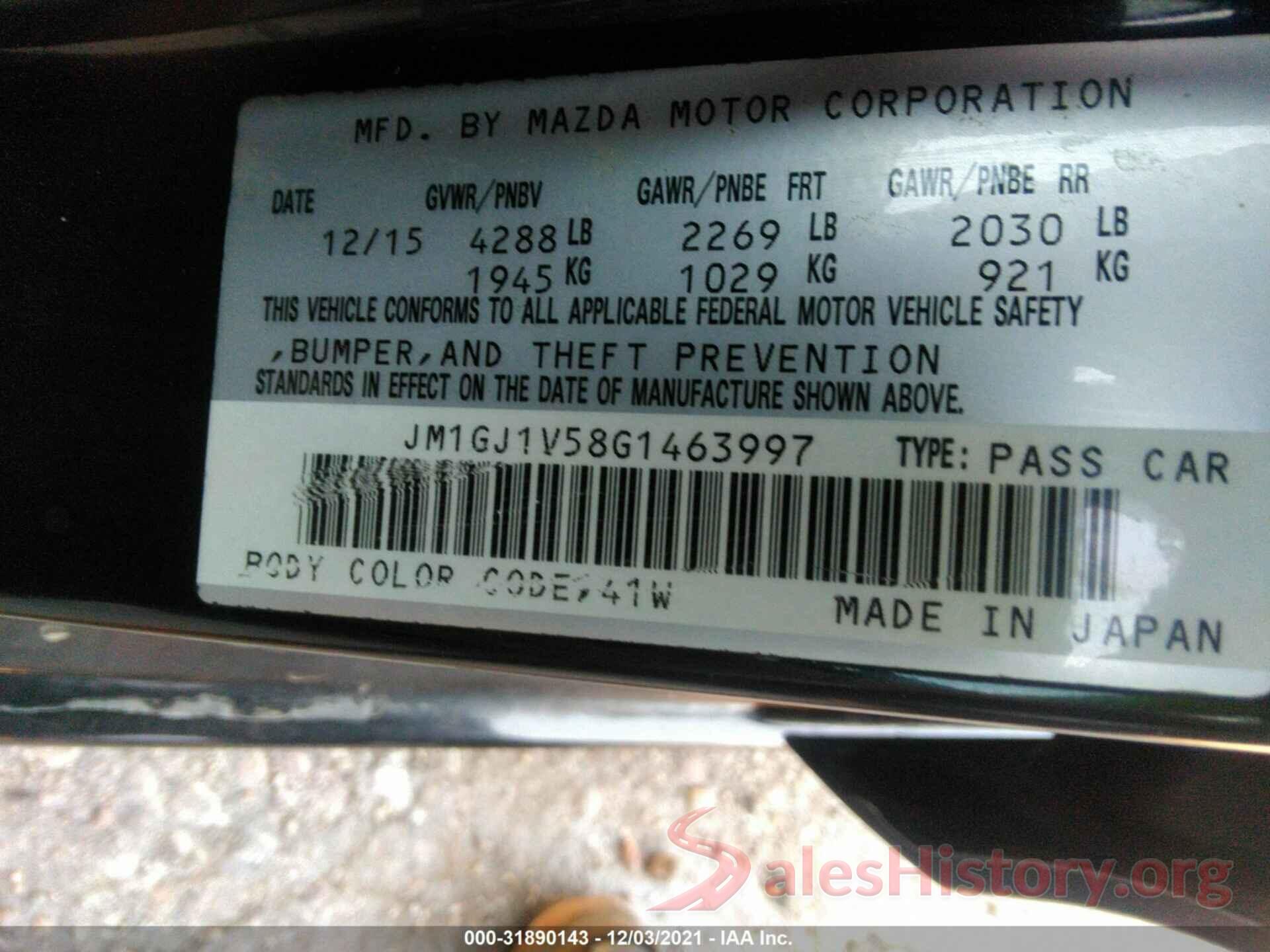 JM1GJ1V58G1463997 2016 MAZDA MAZDA6