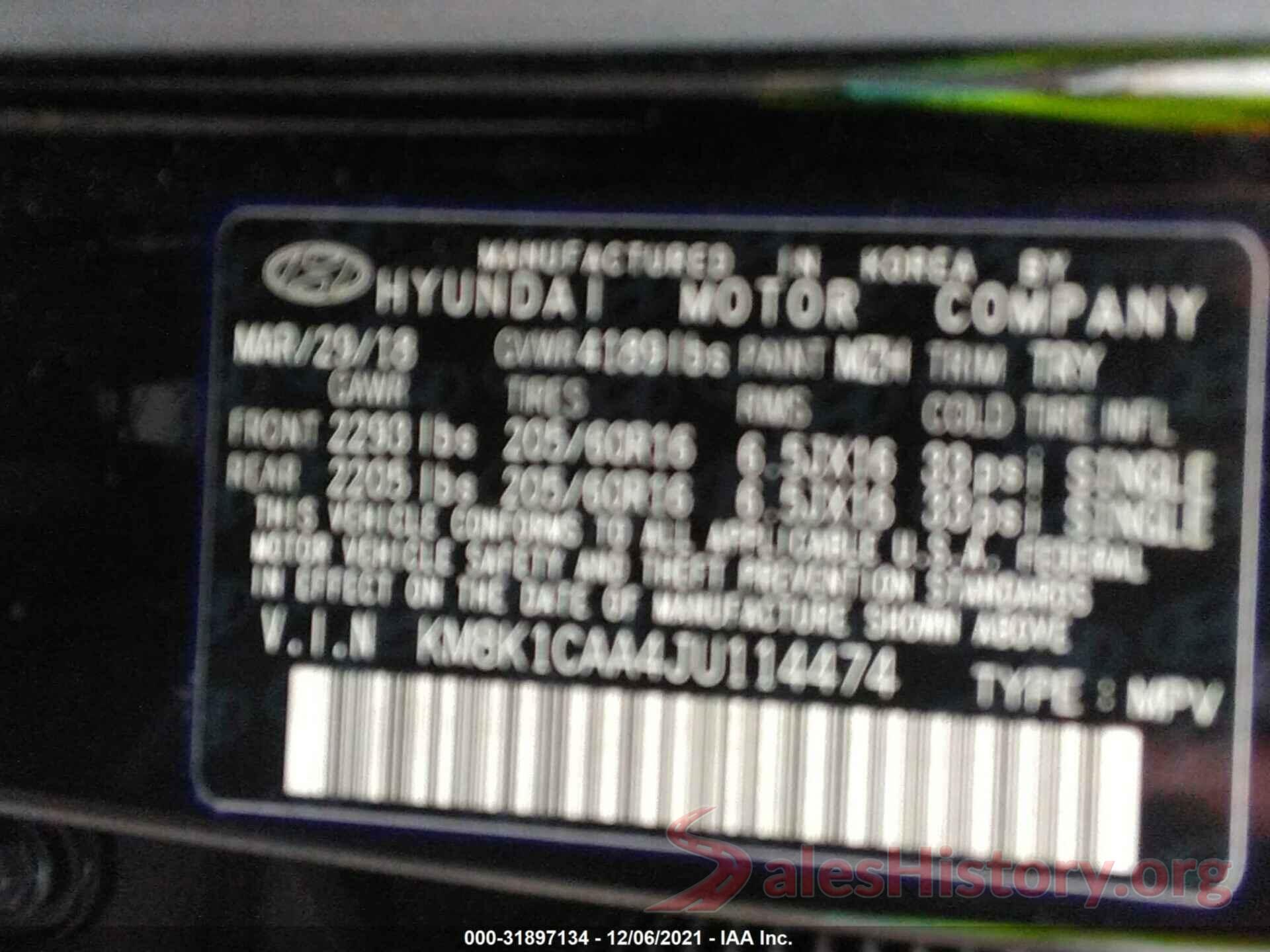 KM8K1CAA4JU114474 2018 HYUNDAI KONA