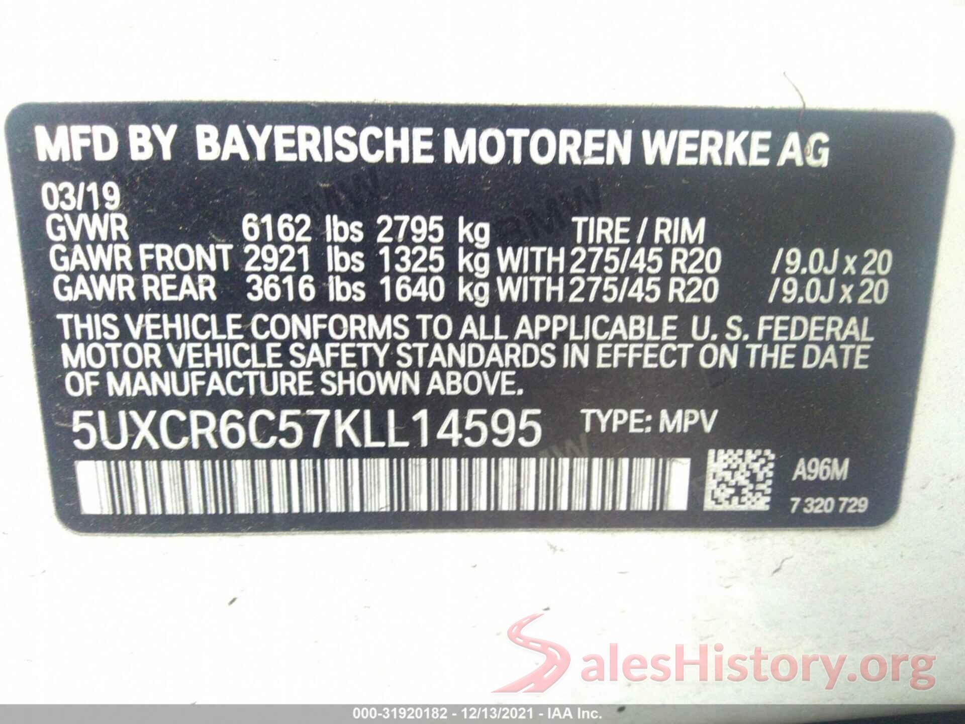 5UXCR6C57KLL14595 2019 BMW X5