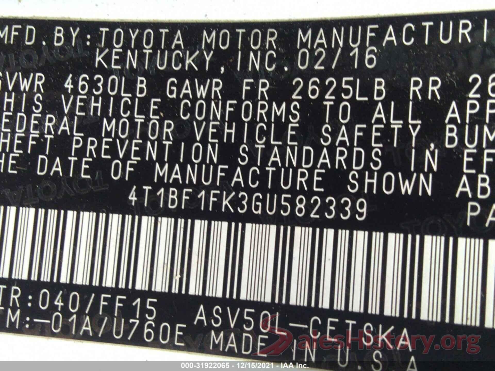 4T1BF1FK3GU582339 2016 TOYOTA CAMRY