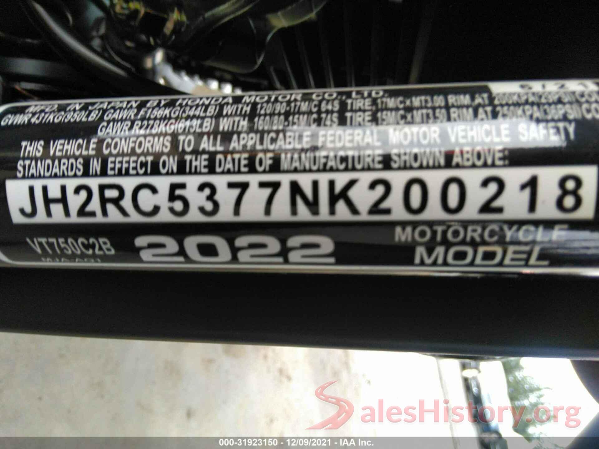 JH2RC5377NK200218 2022 HONDA VT750