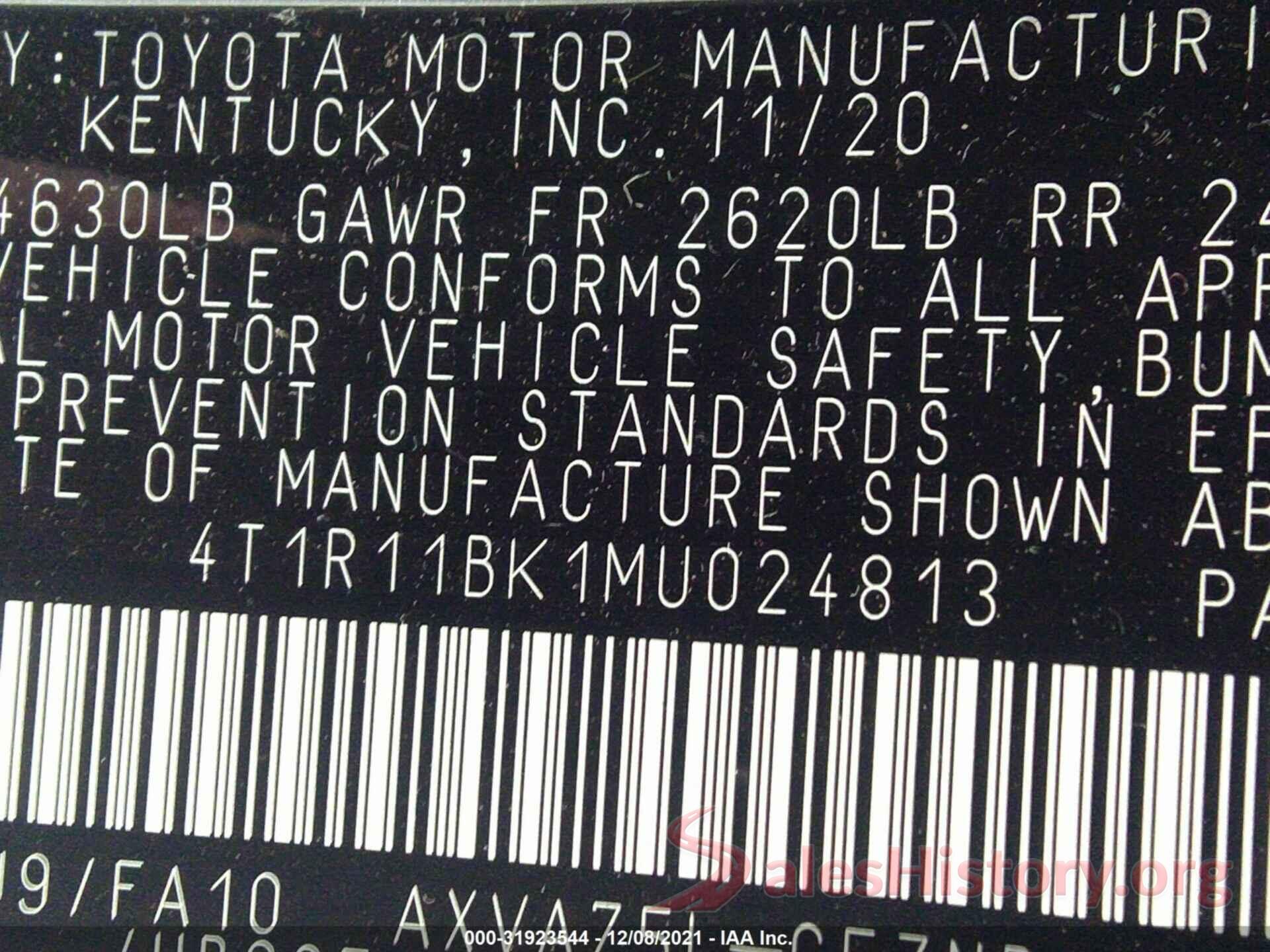 4T1R11BK1MU024813 2021 TOYOTA CAMRY