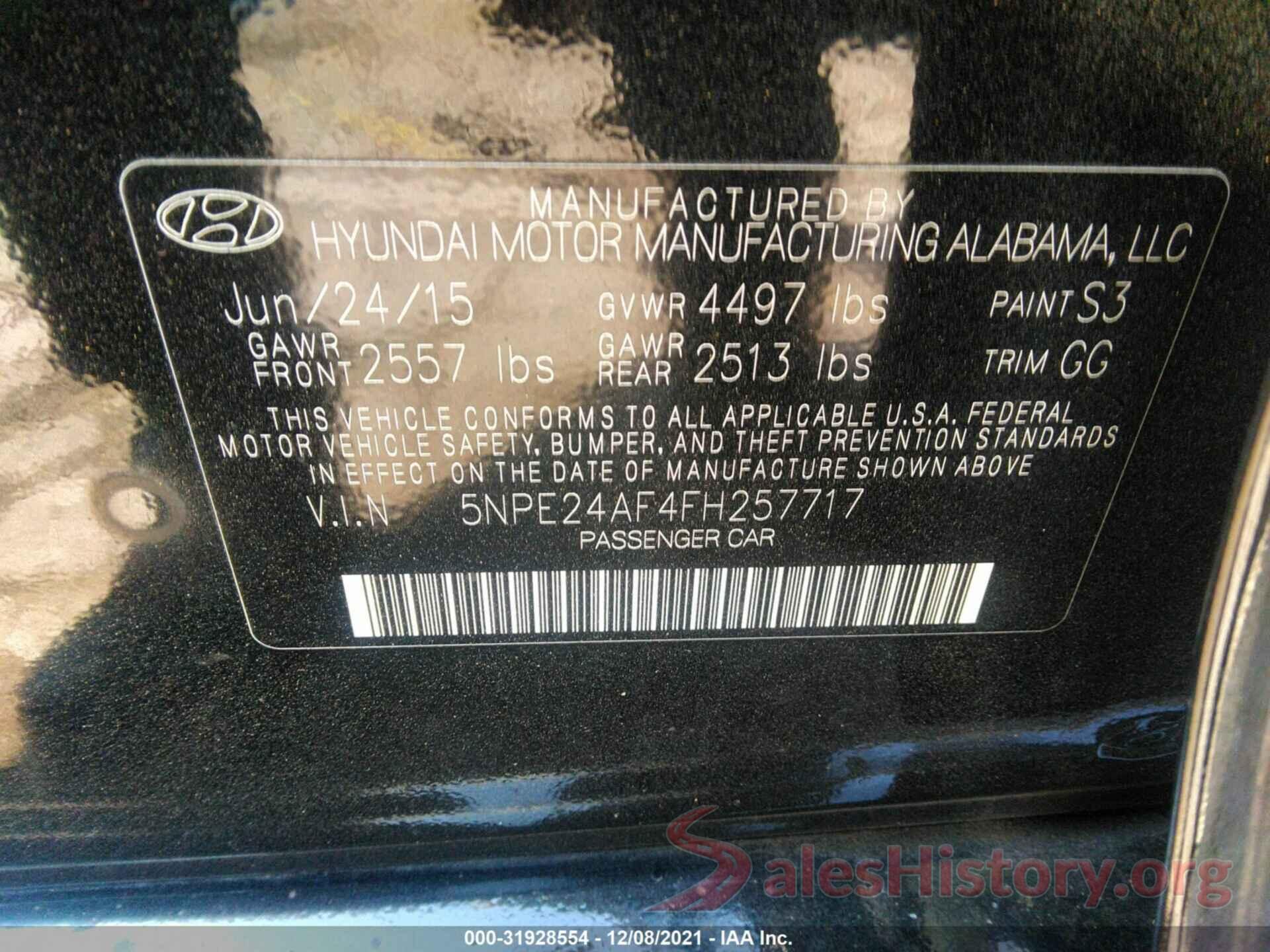 5NPE24AF4FH257717 2015 HYUNDAI SONATA