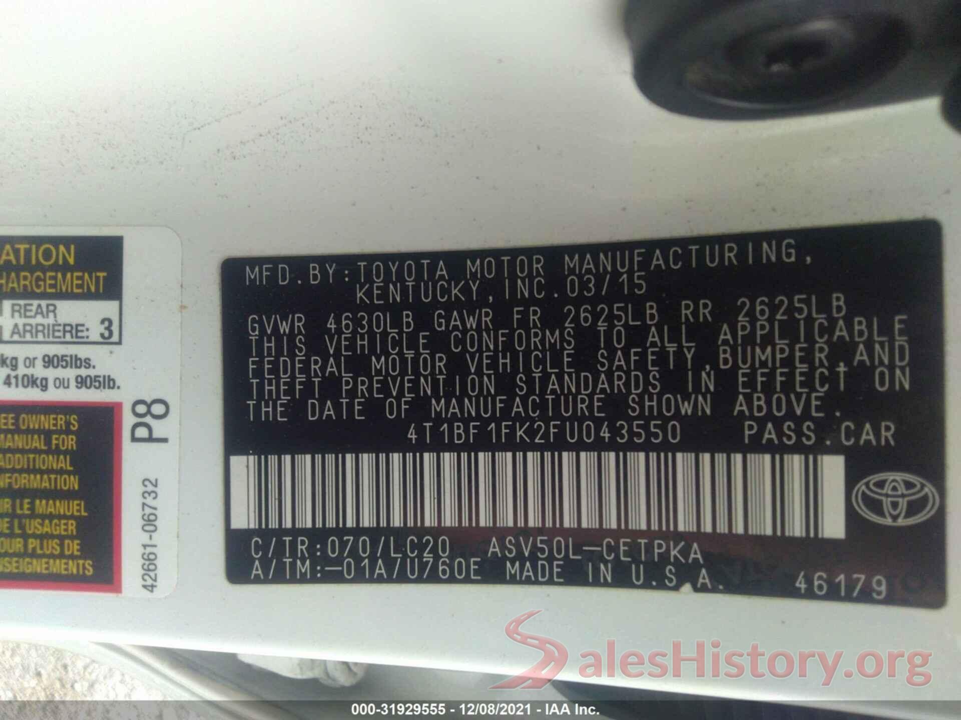 4T1BF1FK2FU043550 2015 TOYOTA CAMRY