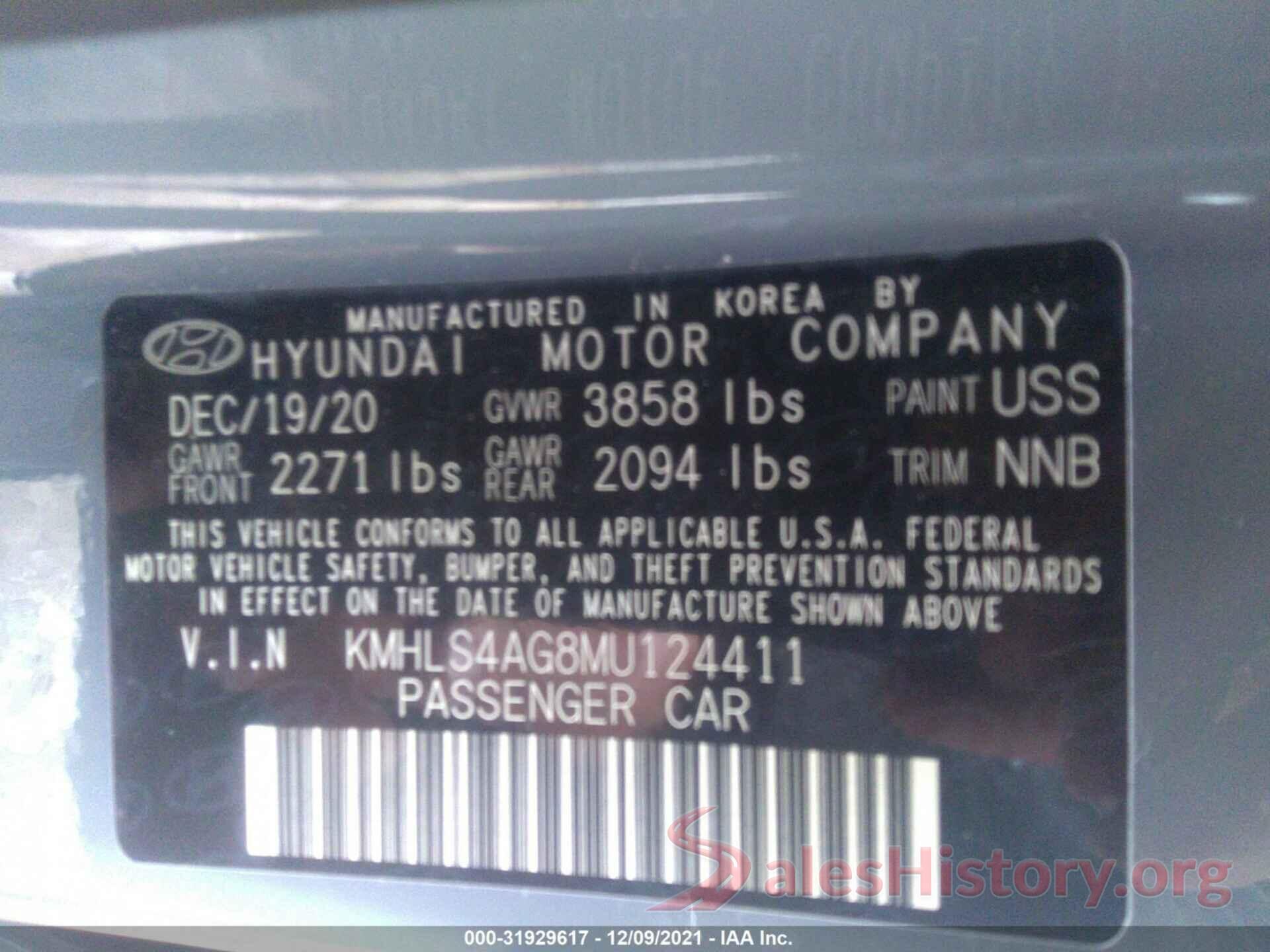 KMHLS4AG8MU124411 2021 HYUNDAI ELANTRA